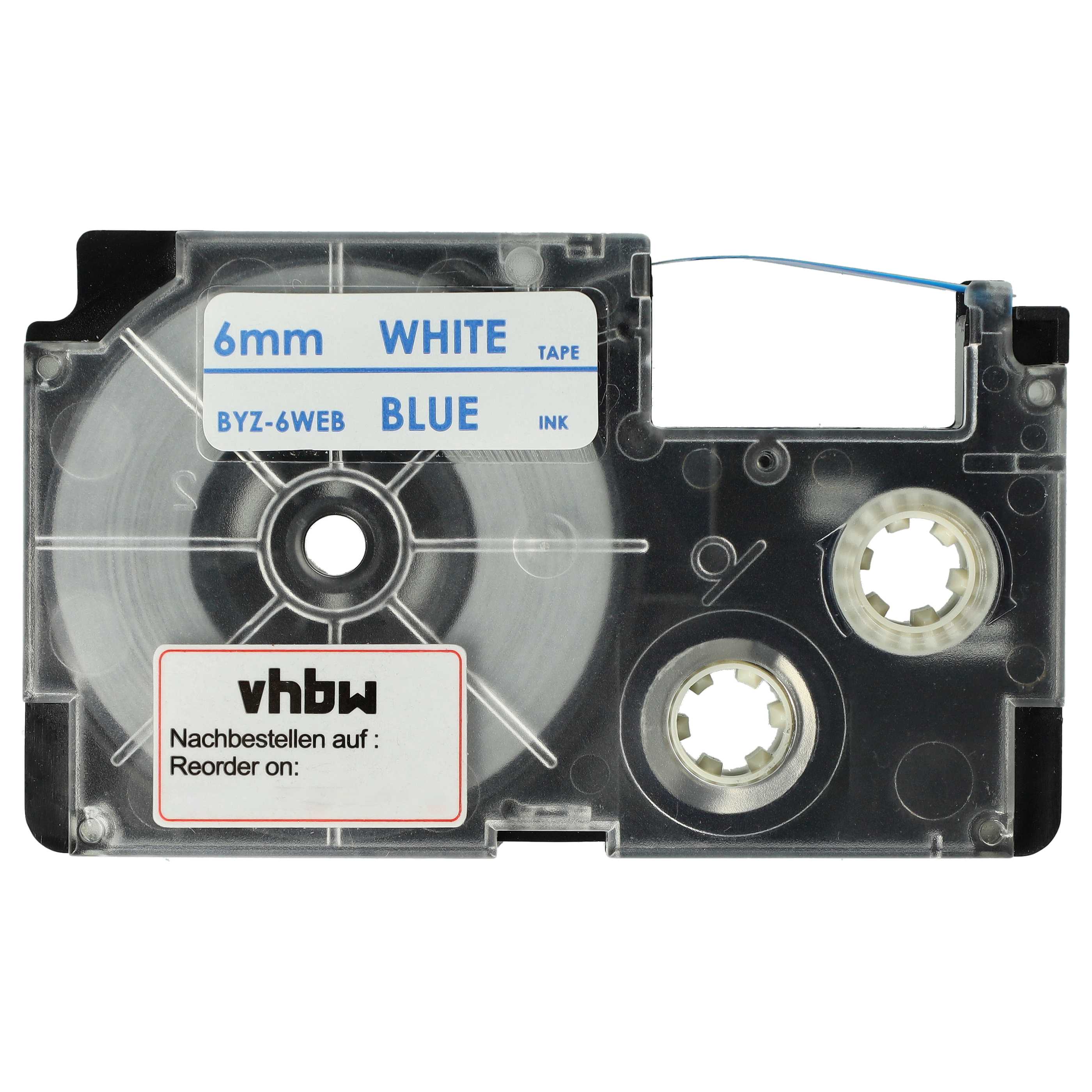 Label Tape replaces Casio XR-6WEB1, XR-6WEB - 6 mm Blue to White