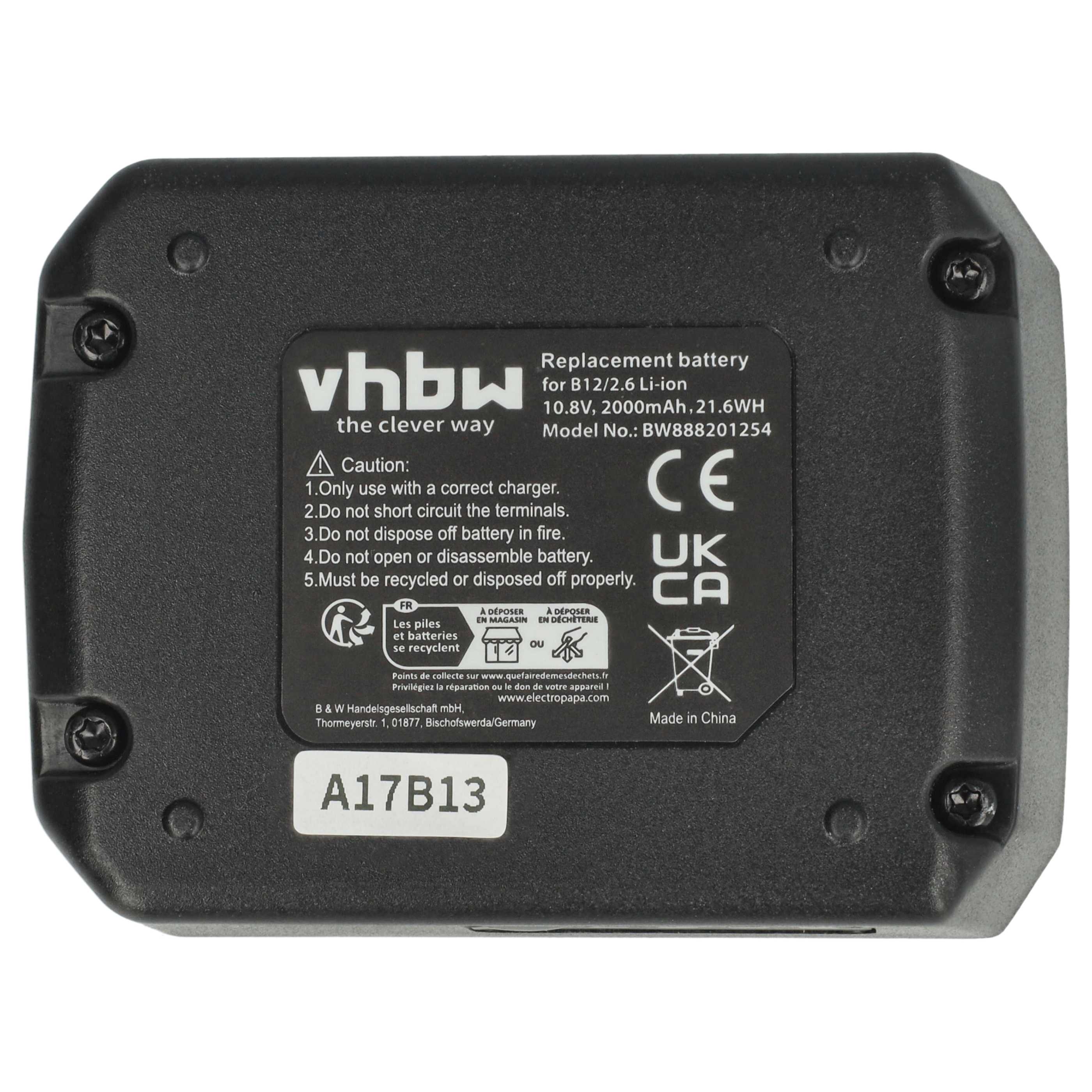 2x Battery replaces Hilti B 12/4.0, B 12/2.6 Electric Power Tool - 2000 mAh, 10.8 V, Li-Ion