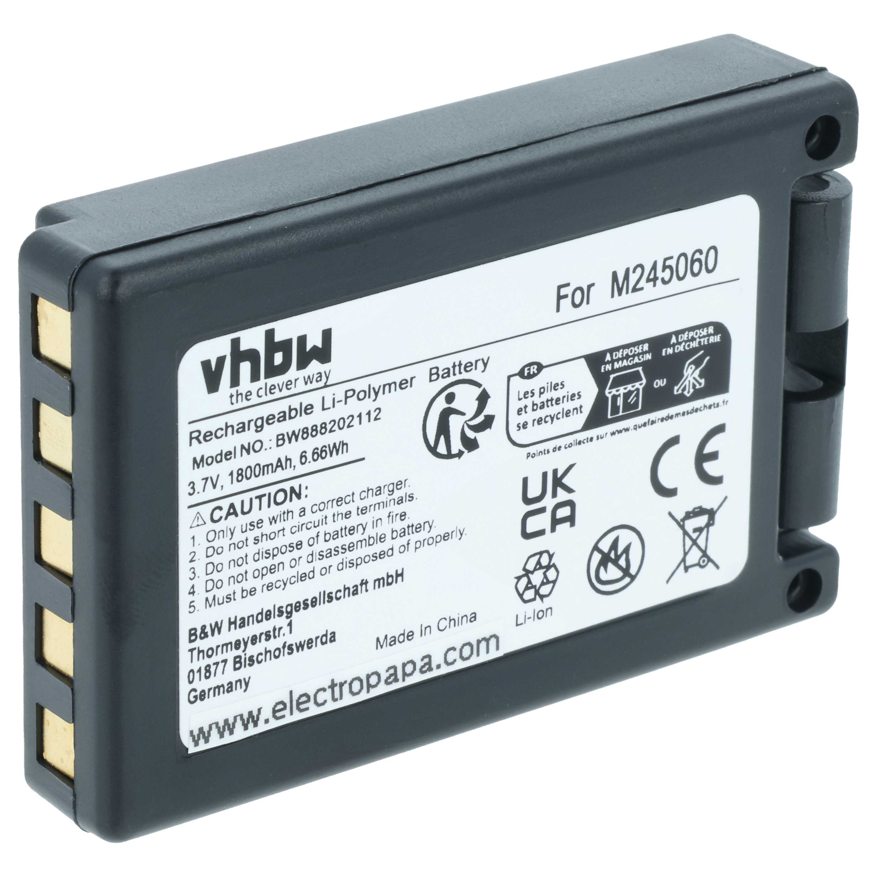 Batería reemplaza Teleradio M245060, 22.381.2, D00004-02 sistema control - 1800mAh 3,7V Li-Polímero