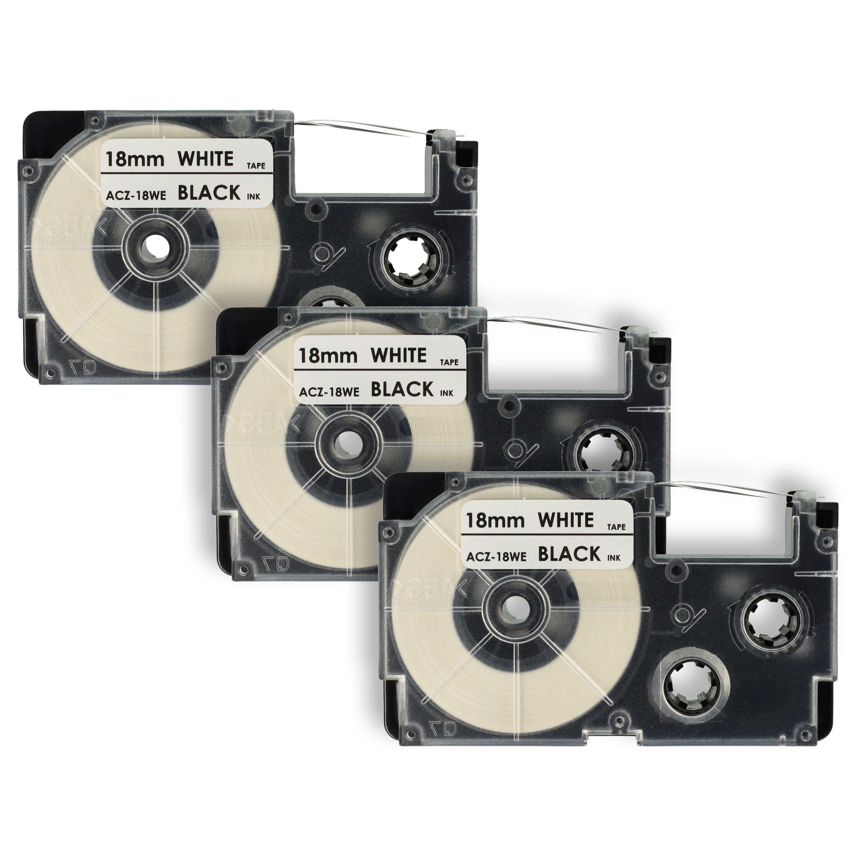 3x Cassetta nastro sostituisce Casio XR-18WE, XR-18WE1 per etichettatrice 18mm nero - bianco