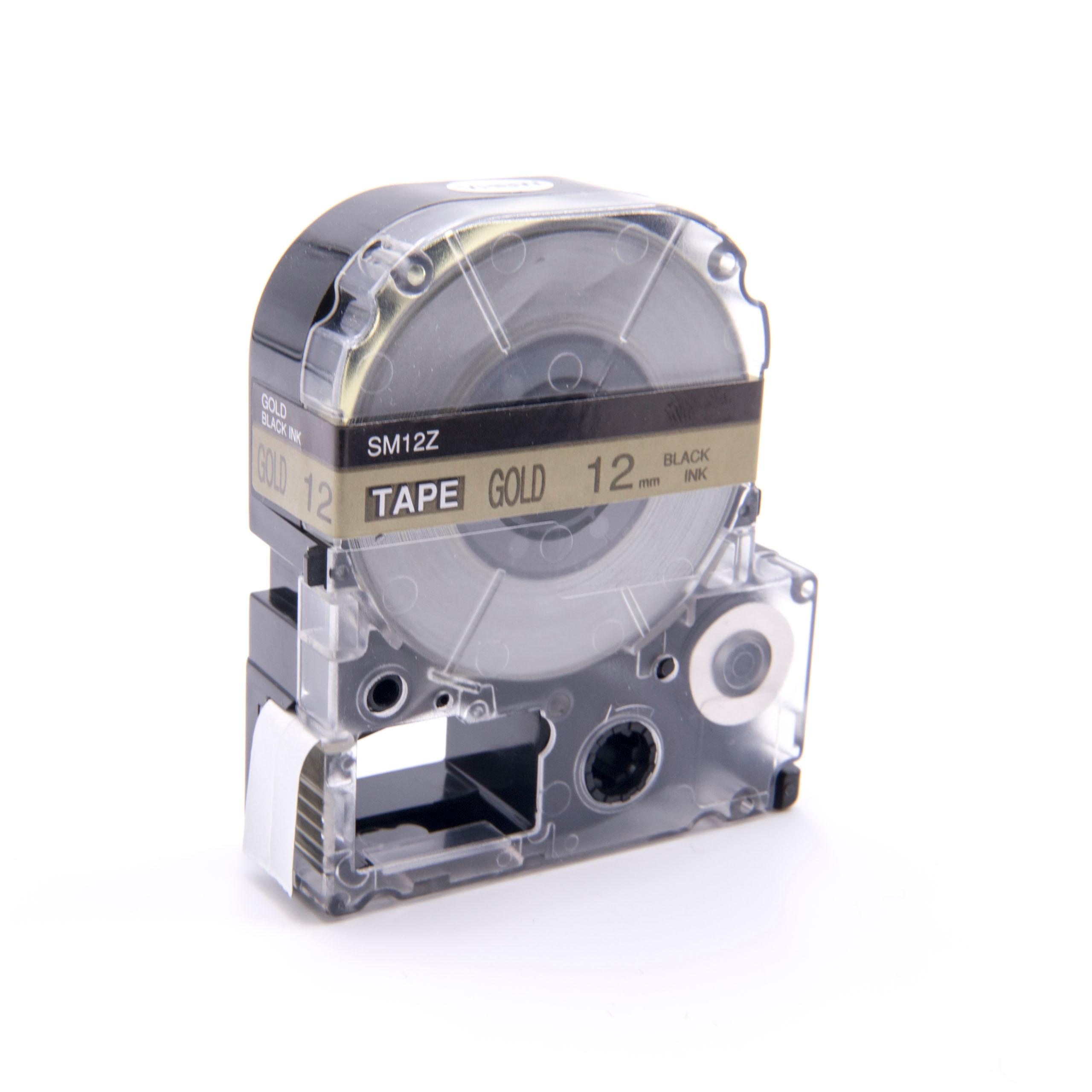 Label Tape as Replacement for Epson LC-4KBM - 12 mm Black to Gold
