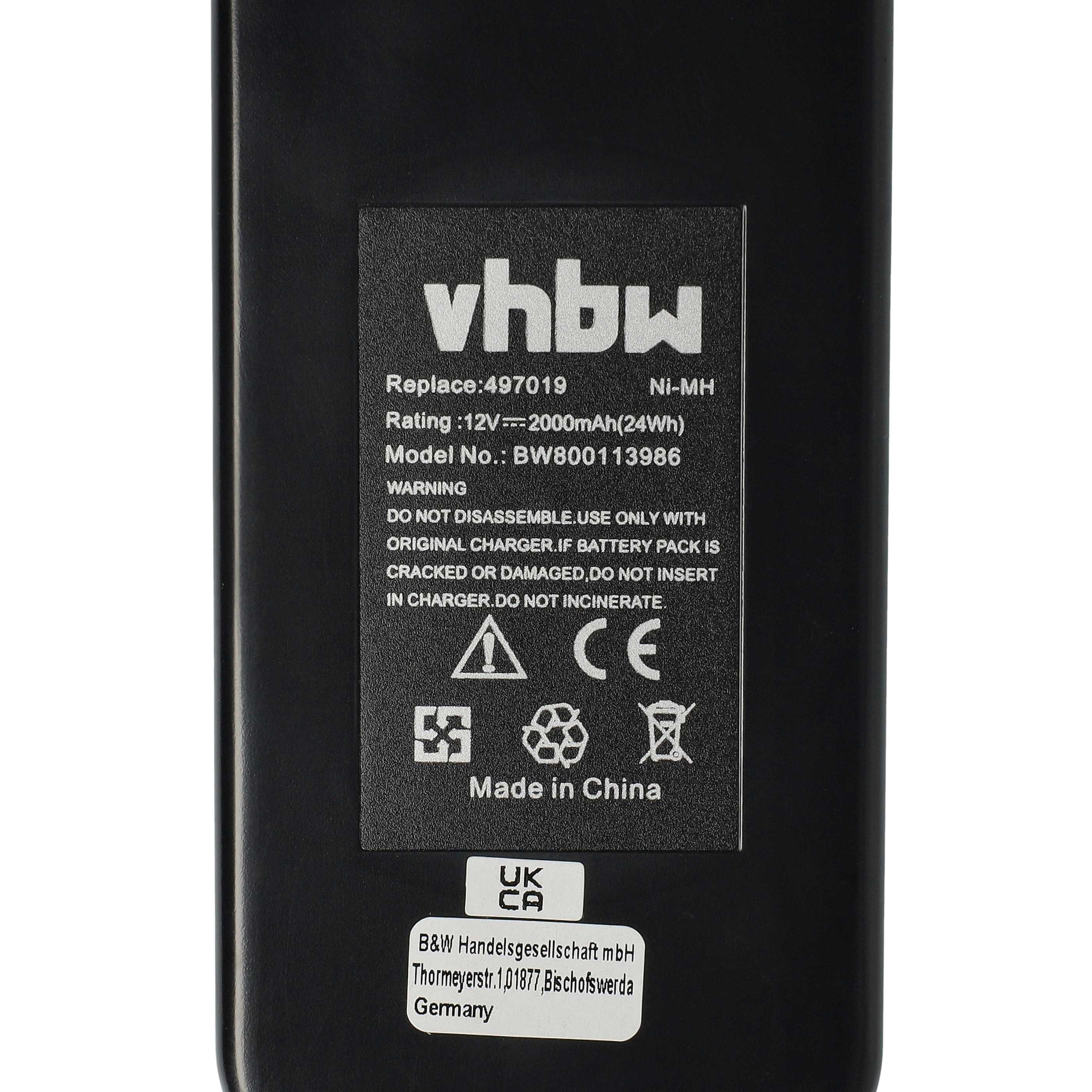 Battery replaces Festo Festool 398338, 497019, 493348, 498336 for Electric Power Tool - 2000 mAh, 12 V, NiMH