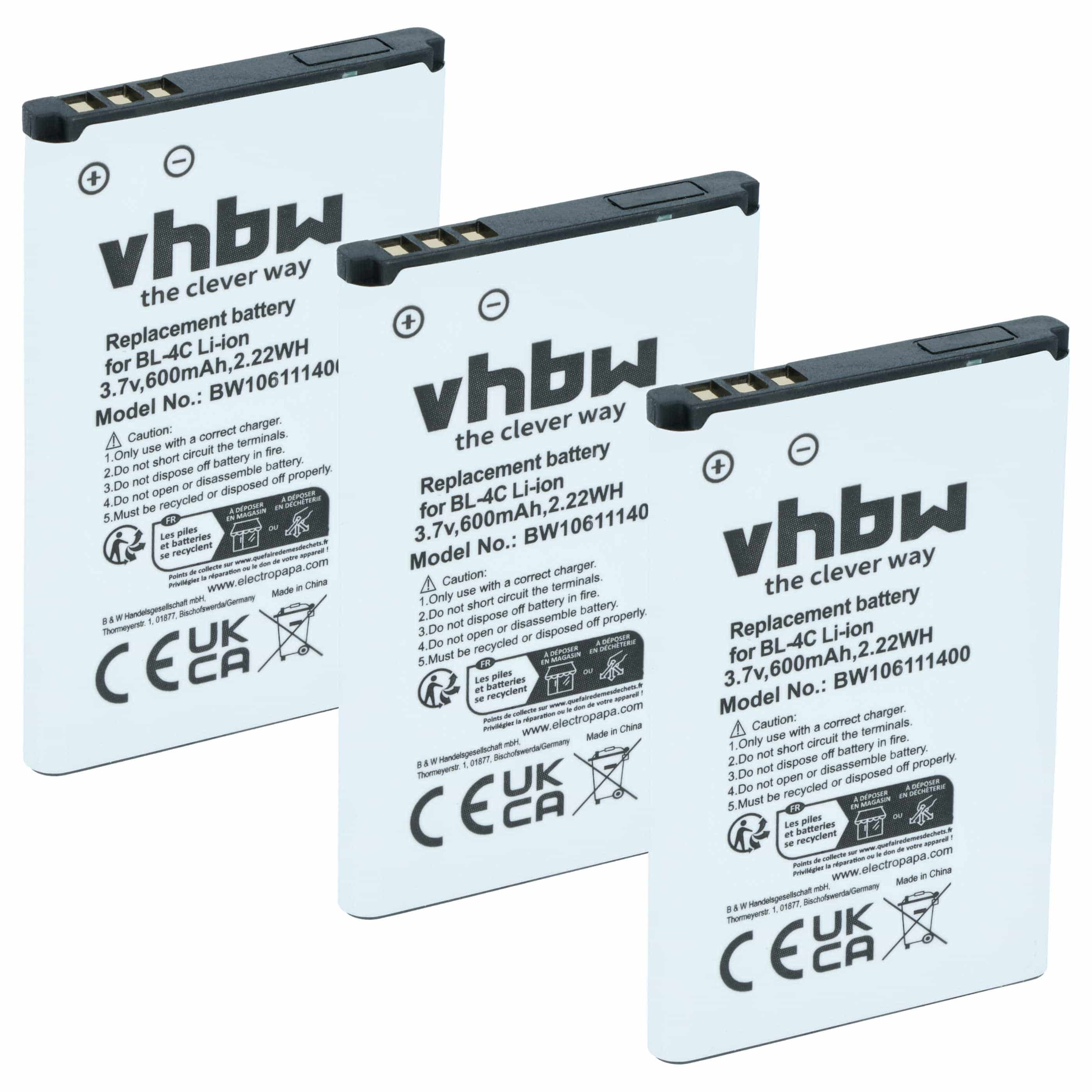 3x Akumulator do telefonu smartfona zamiennik Bea-fon C140/C240, EU001B, S400 EU001W - 600 mAh 3,7 V Li-Ion