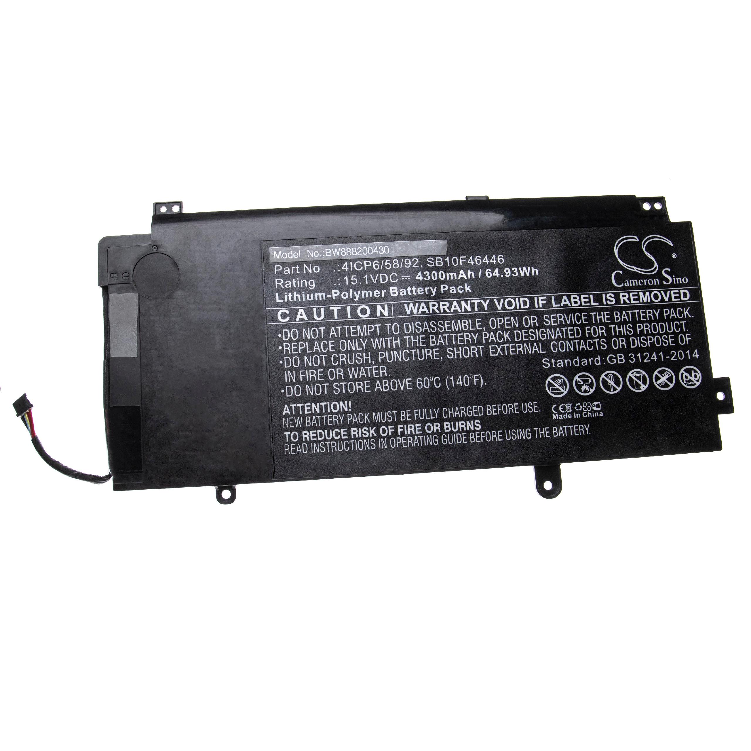 Notebook Battery Replacement for Lenovo 00HW008, 00HW009, 00HW014 - 4300mAh 15.1V Li-polymer, black