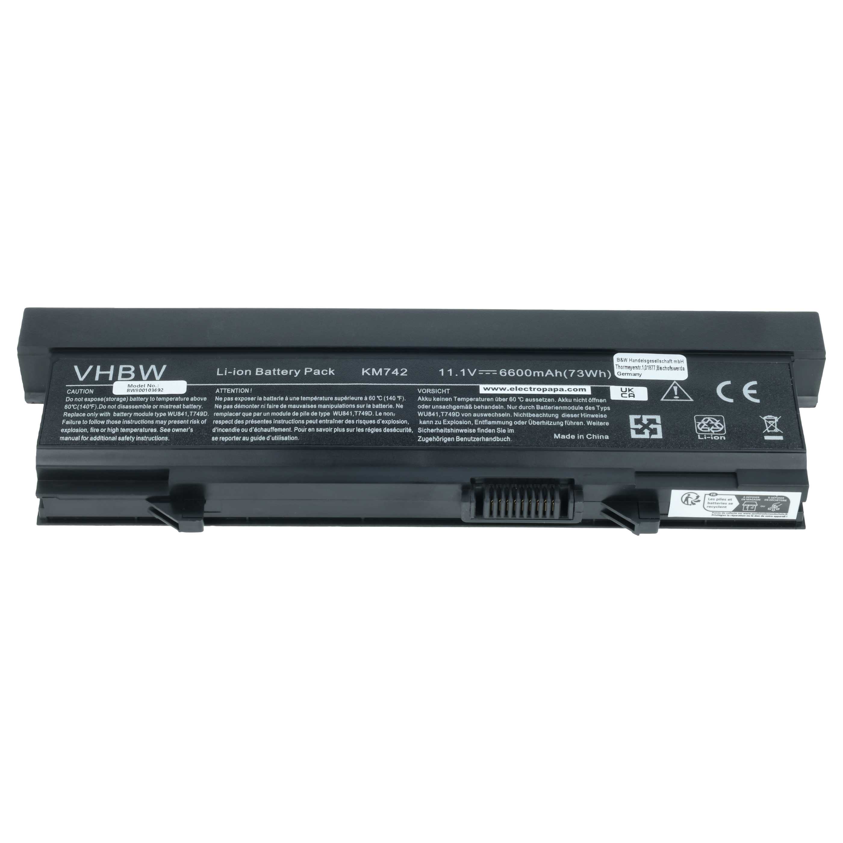 Akumulator do laptopa zamiennik Dell KM668, 312-0762, 312-0769, 451-10616 - 6600 mAh 11,1 V Li-Ion, czarny
