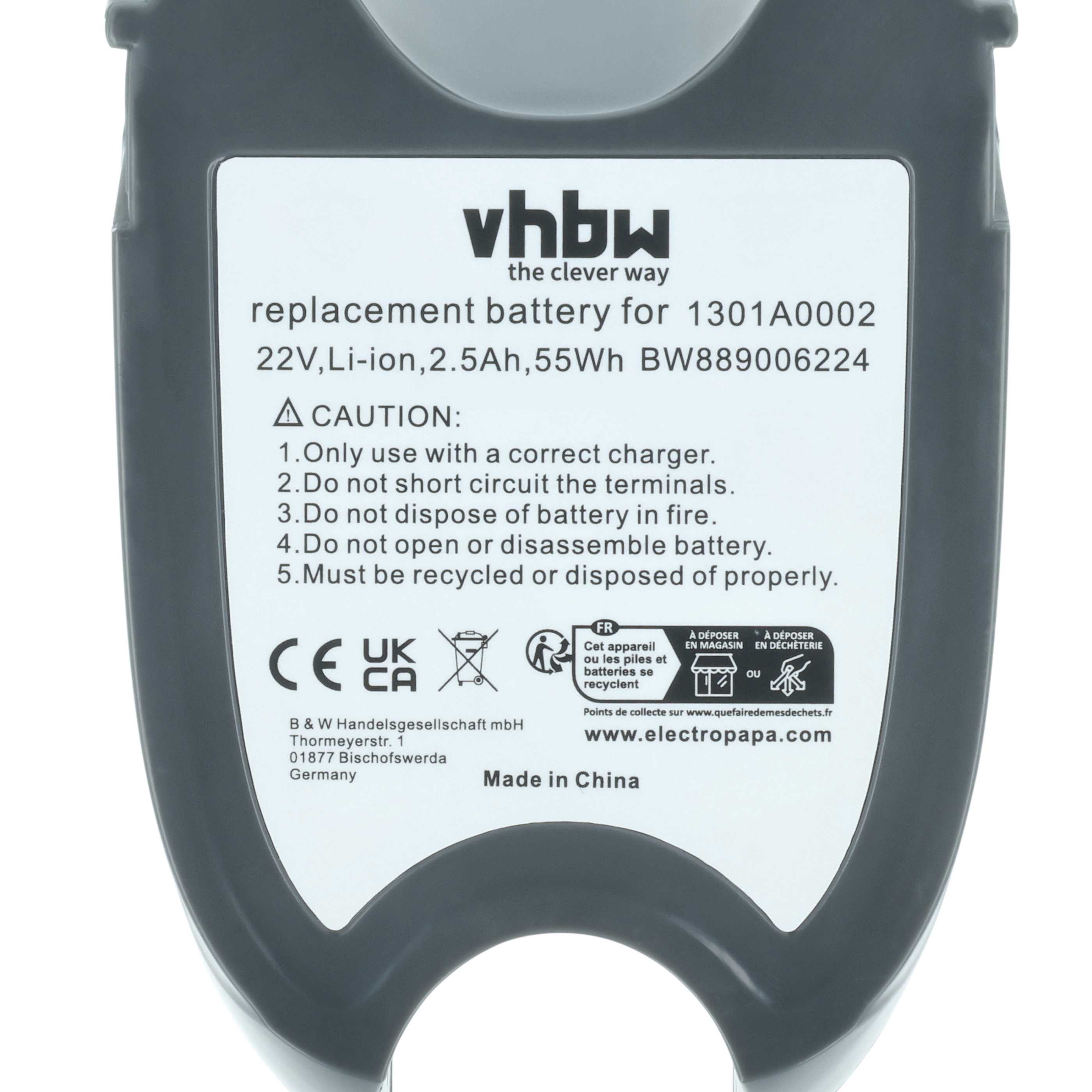 Batteria sostituisce Gtech 1301A0002 per aspirapolvere - 2,5Ah 22V Li-Ion