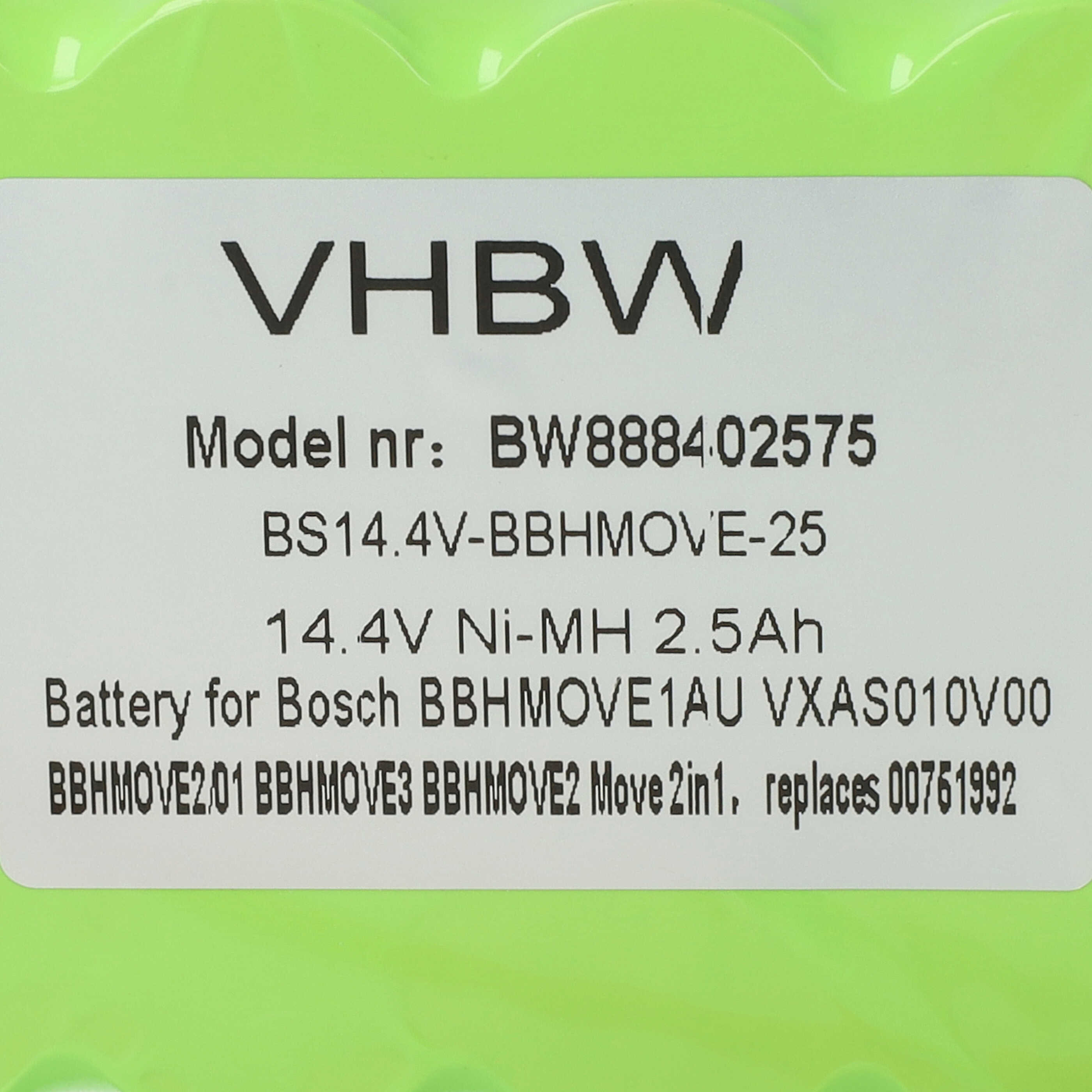 Batería reemplaza Bosch FD8901, GP180SCHSV12Y2H, 00751992 para aspiradora Bosch - 2500 mAh 14,4 V NiMH