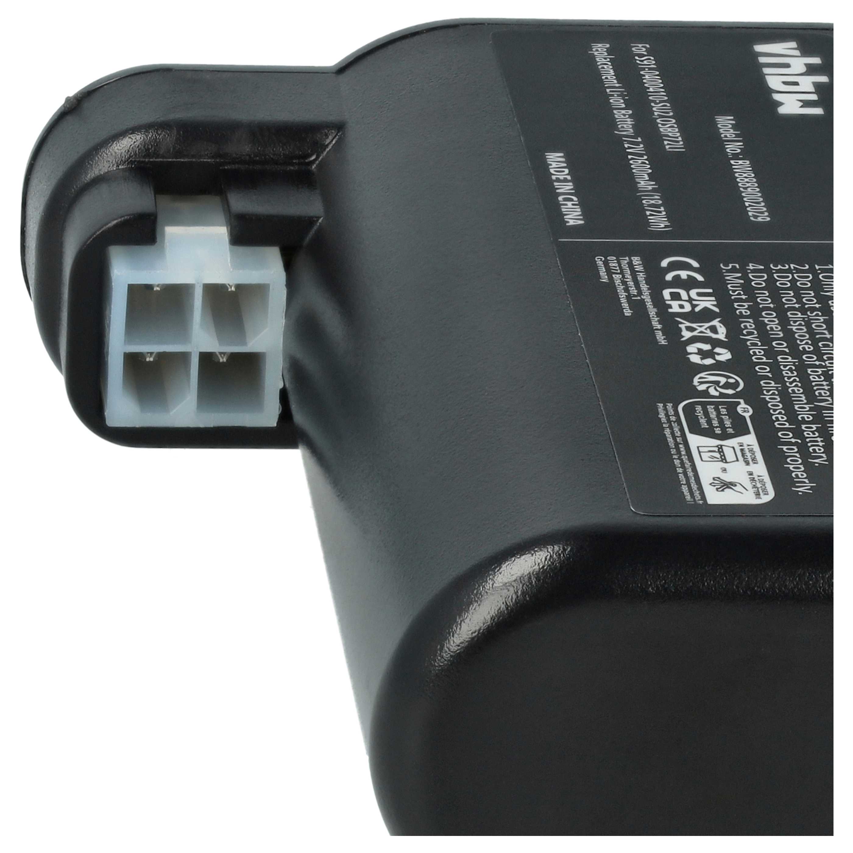 2x Battery replaces AEG S91-0400410-SU2, OSBP72LI for Electrolux etc. 2600mAh, 7.2V, Li-Ion