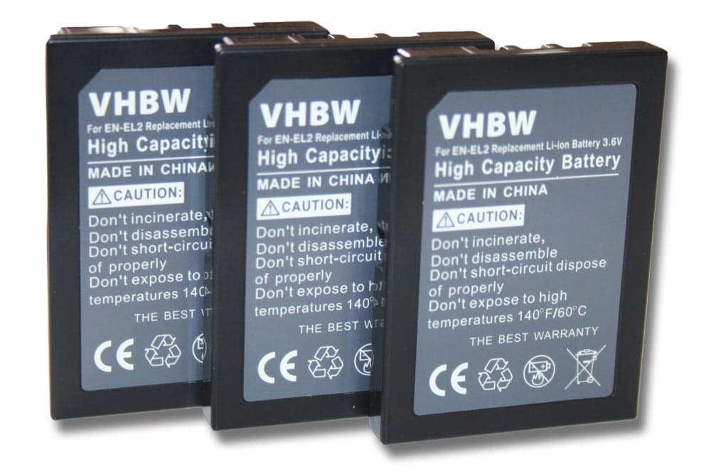 Battery (3 Units) Replacement for Nikon EN-EL2 - 800mAh, 3.6V, Li-Ion