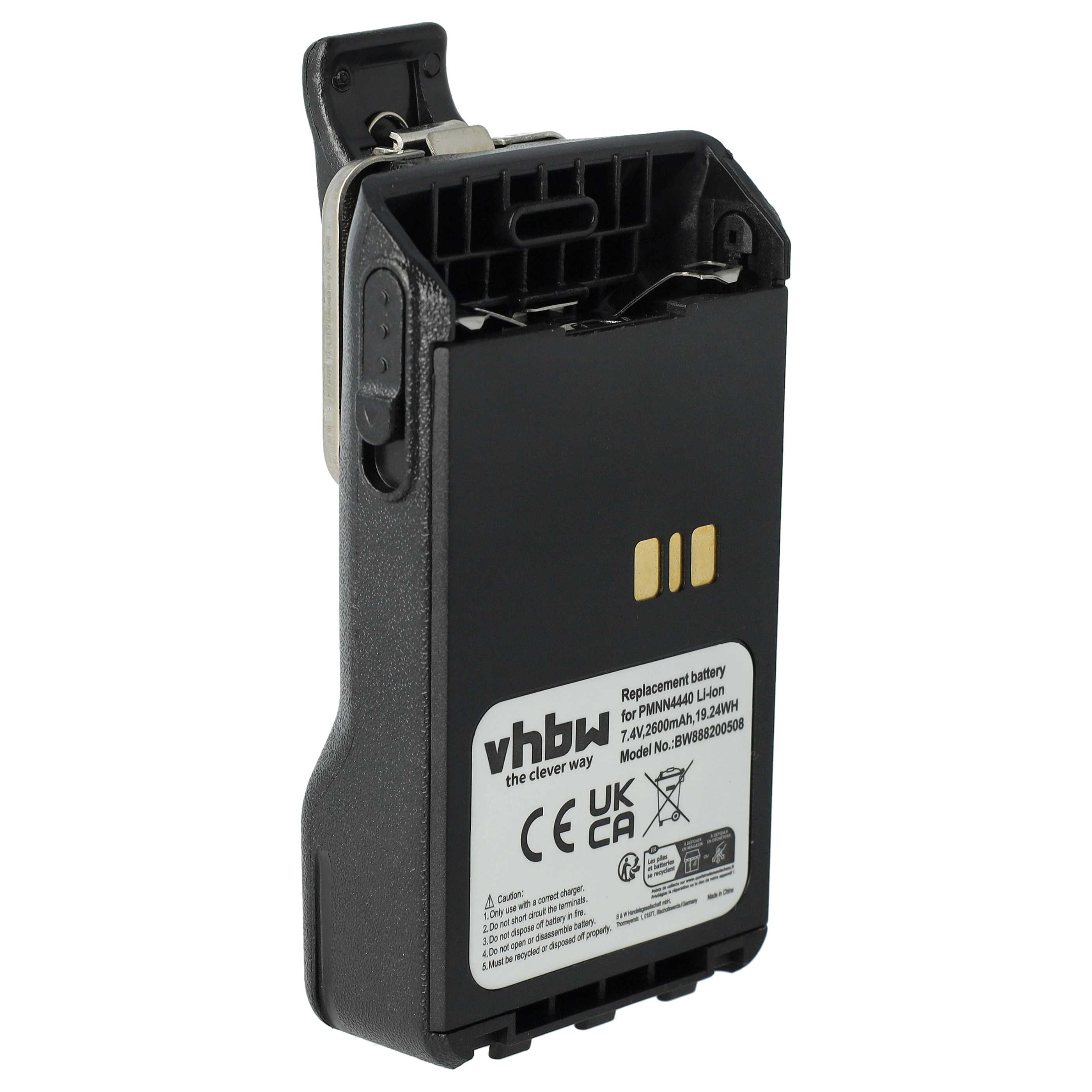 Radio Battery Replacement for Motorola PMNN4511A, PMNN4440, PMNN4502A, PMNN4440AR - 2600 mAh 7.4 V Li-Ion
