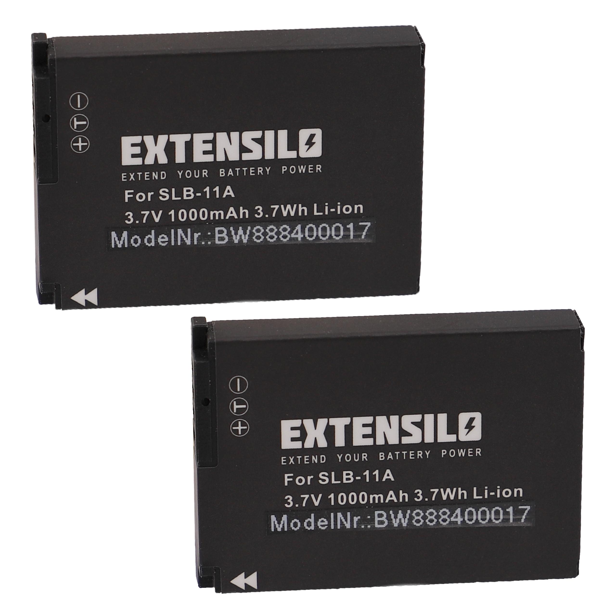 2x Battery replaces Samsung SLB-11a - 1000mAh, 3.7V, Li-Ion