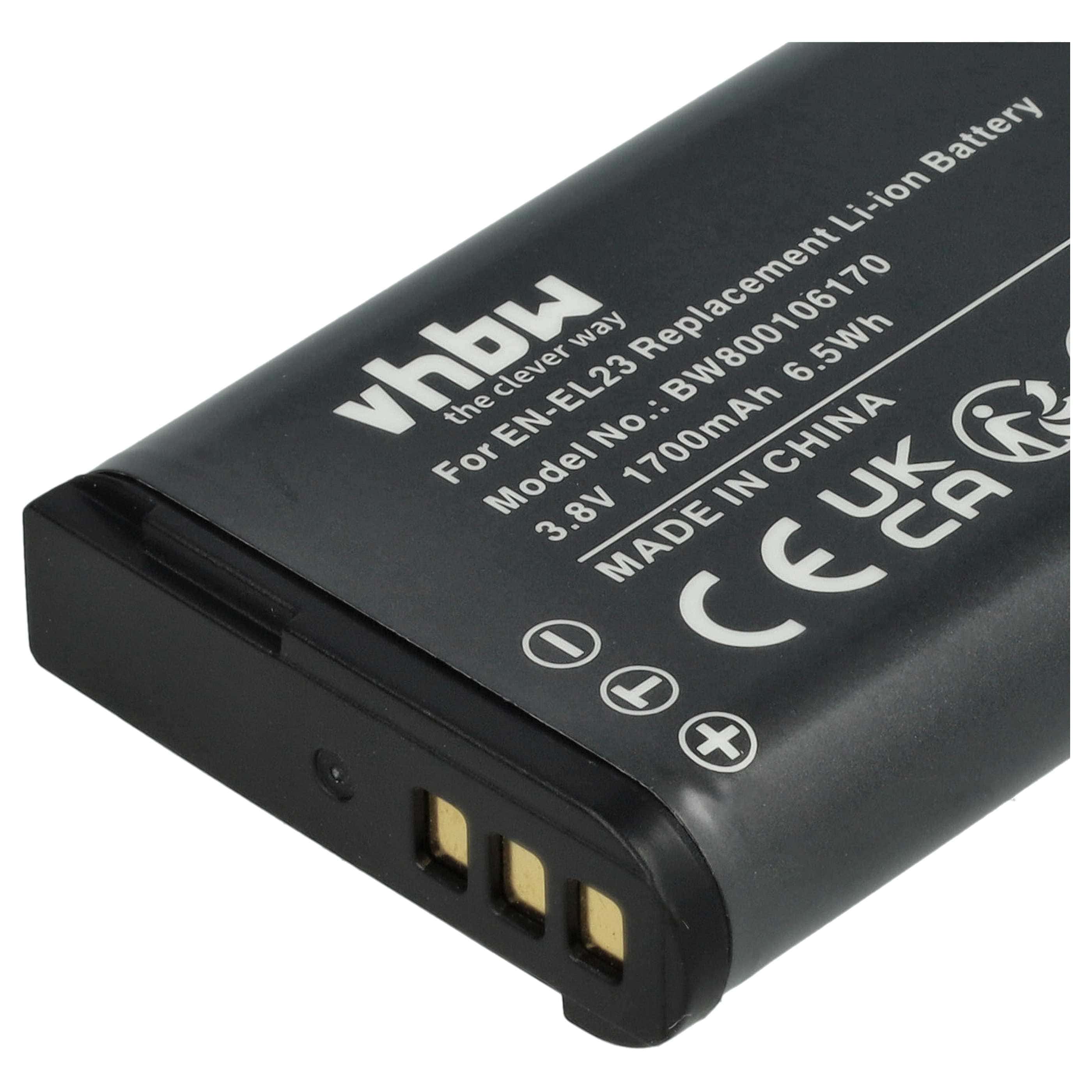 Batteria sostituisce Nikon EN-EL23 per fotocamera - 1700mAh 3,8V Li-Ion
