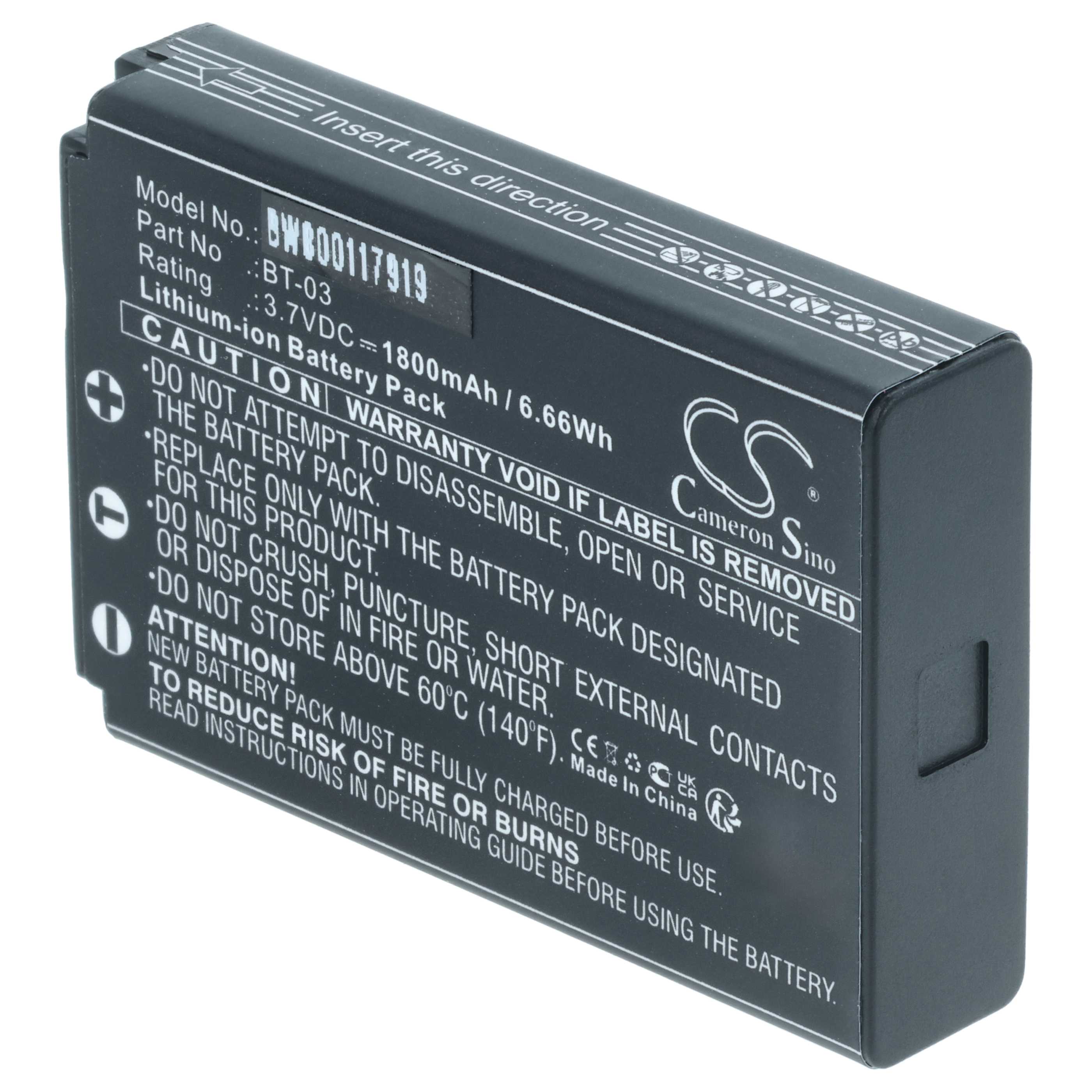 Battery replaces Zoom BT-03 - 1800mAh, 3.7V, Li-Ion