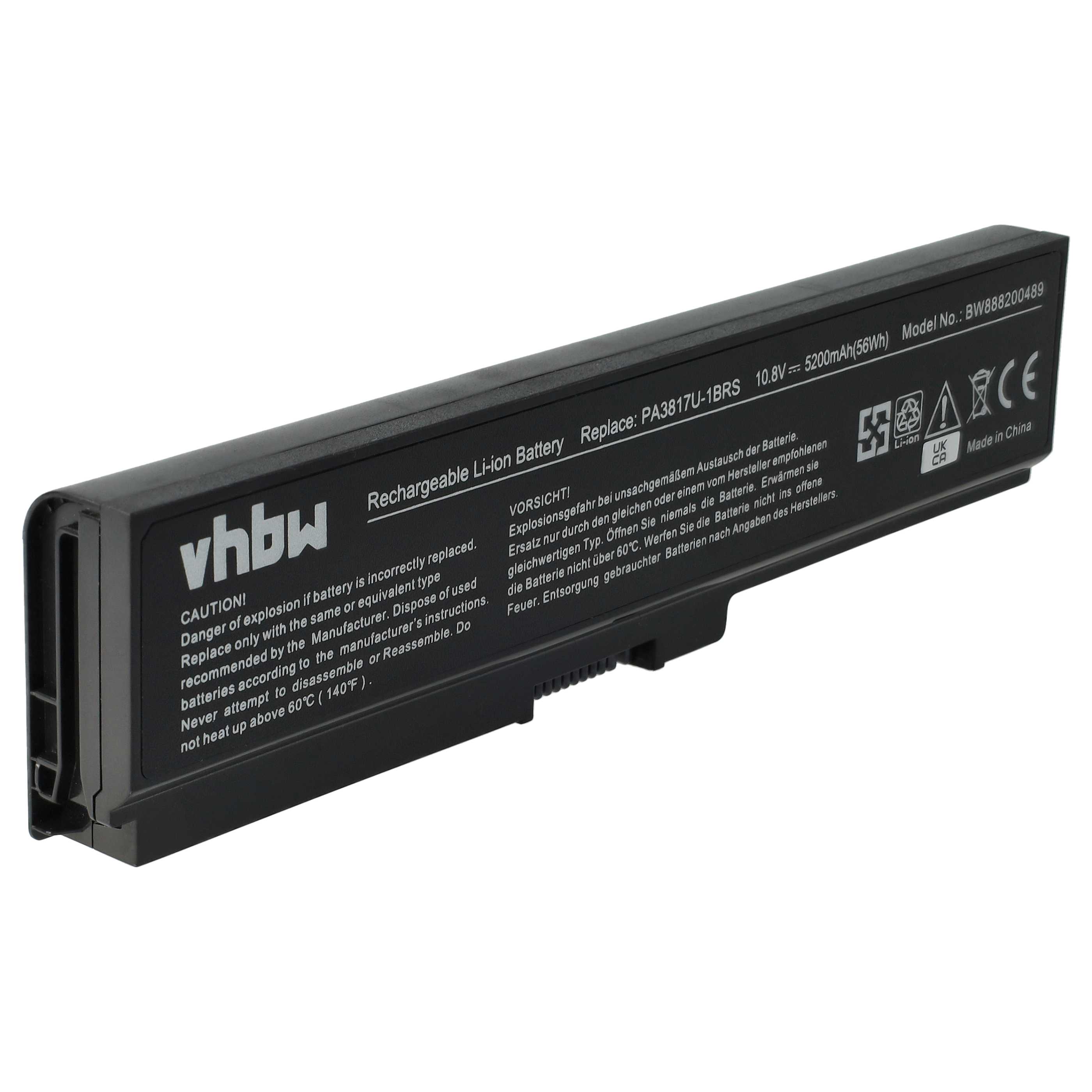 Notebook Battery Replacement for Toshiba PA3817U-1BRS, PA3817U-1BAS - 5200 mAh 10.8 V Li-polymer, black