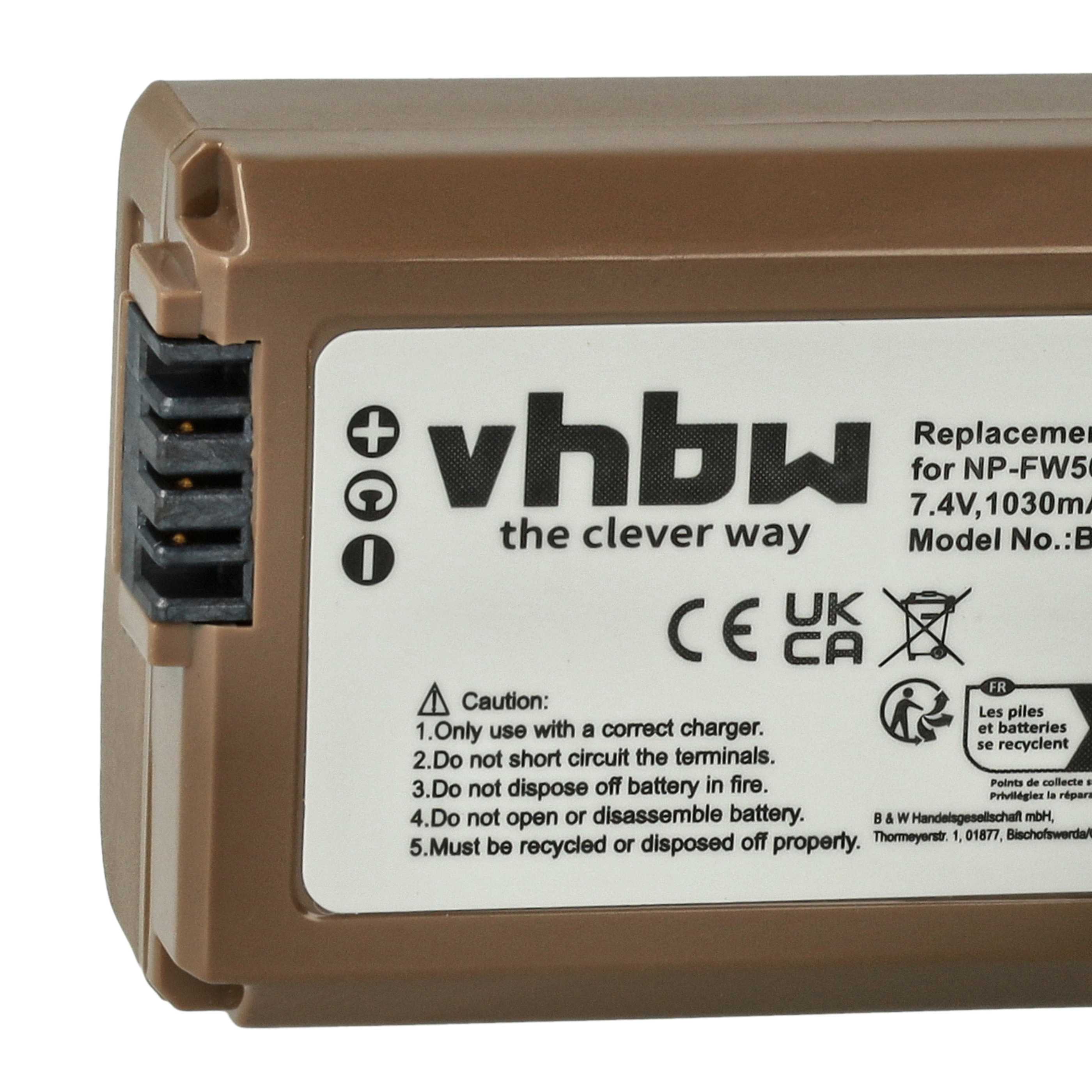 3x Battery replaces Sony NP-FW50 - 1030mAh, 7.4V, Li-Ion with Info Chip, with USB C Socket