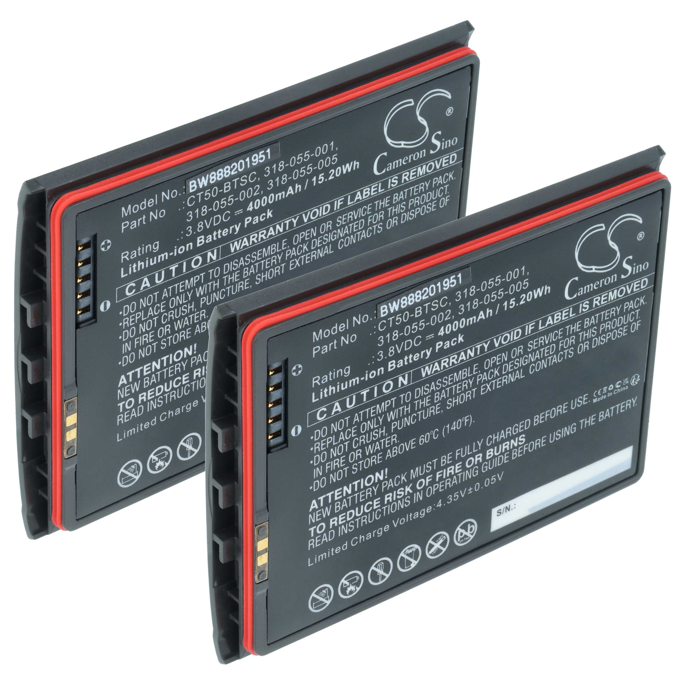 Handheld Computer 2x Battery replaces Dolphin 318-055-001, CT50-BTSC, 318-055-002 - 4000mAh, 3.8V