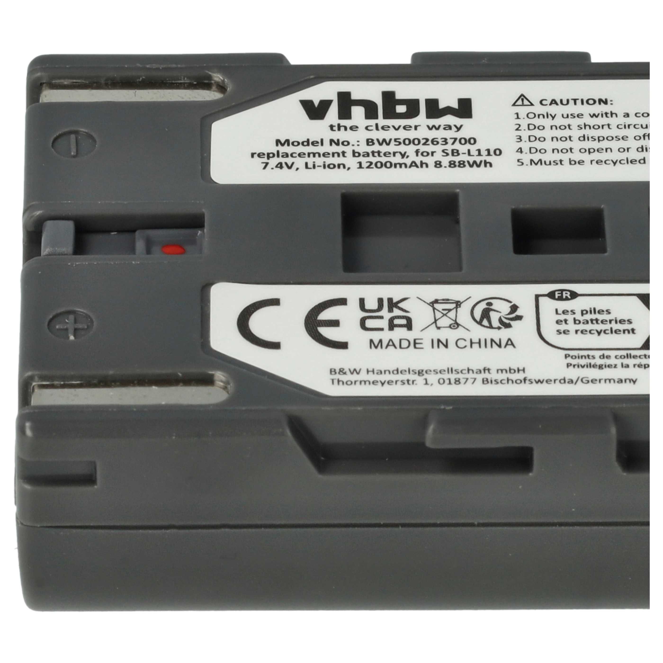 Videocamera 3x Battery replaces Samsung SB-L110, SB-L70R, SB-L70, SB-L70A, BB13-SS014 - 1200 mAh 7.4 V Li-Ion