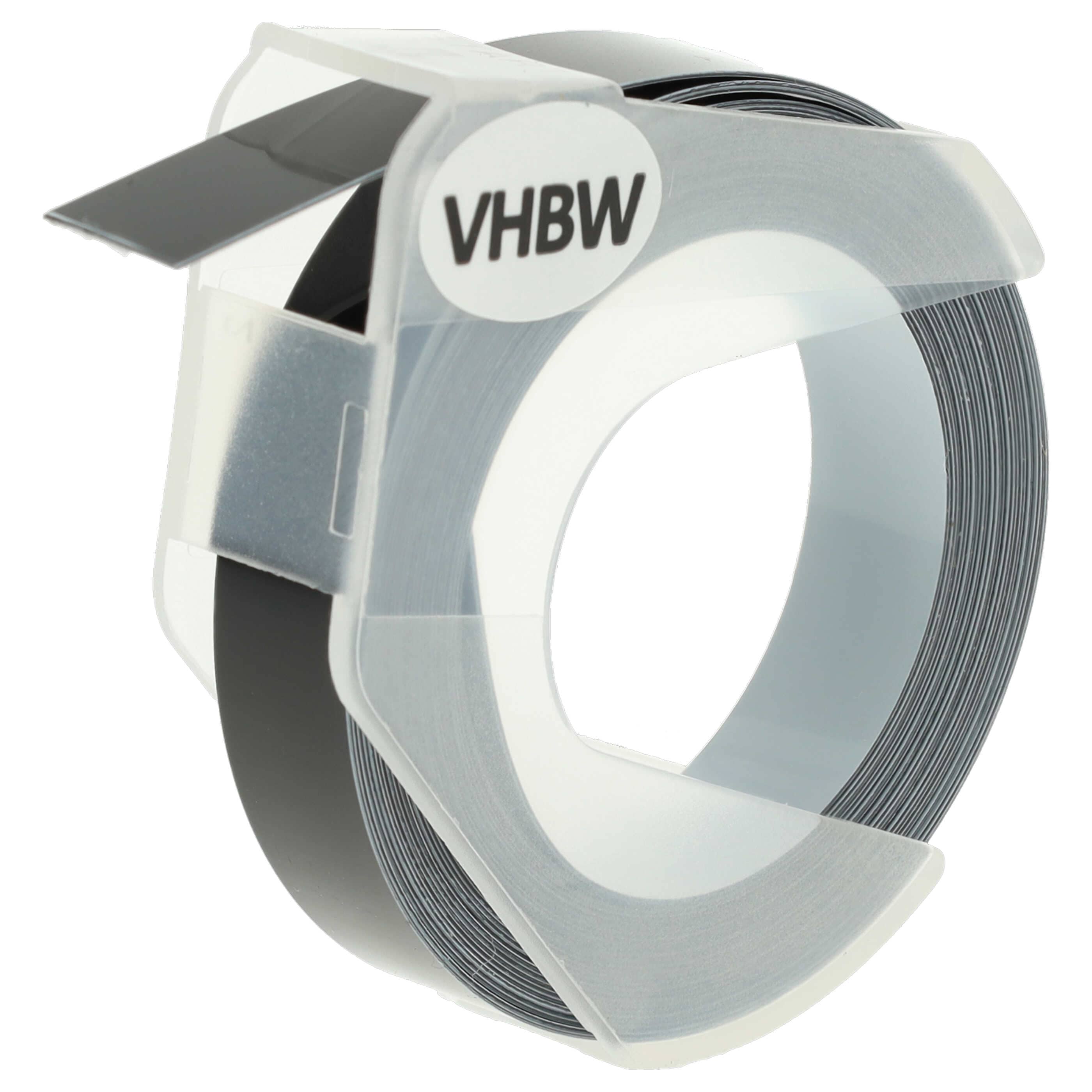 5x 3D Embossing Label Tape replaces Dymo 520109, 0898130, S0898130 - 9 mm White to Black