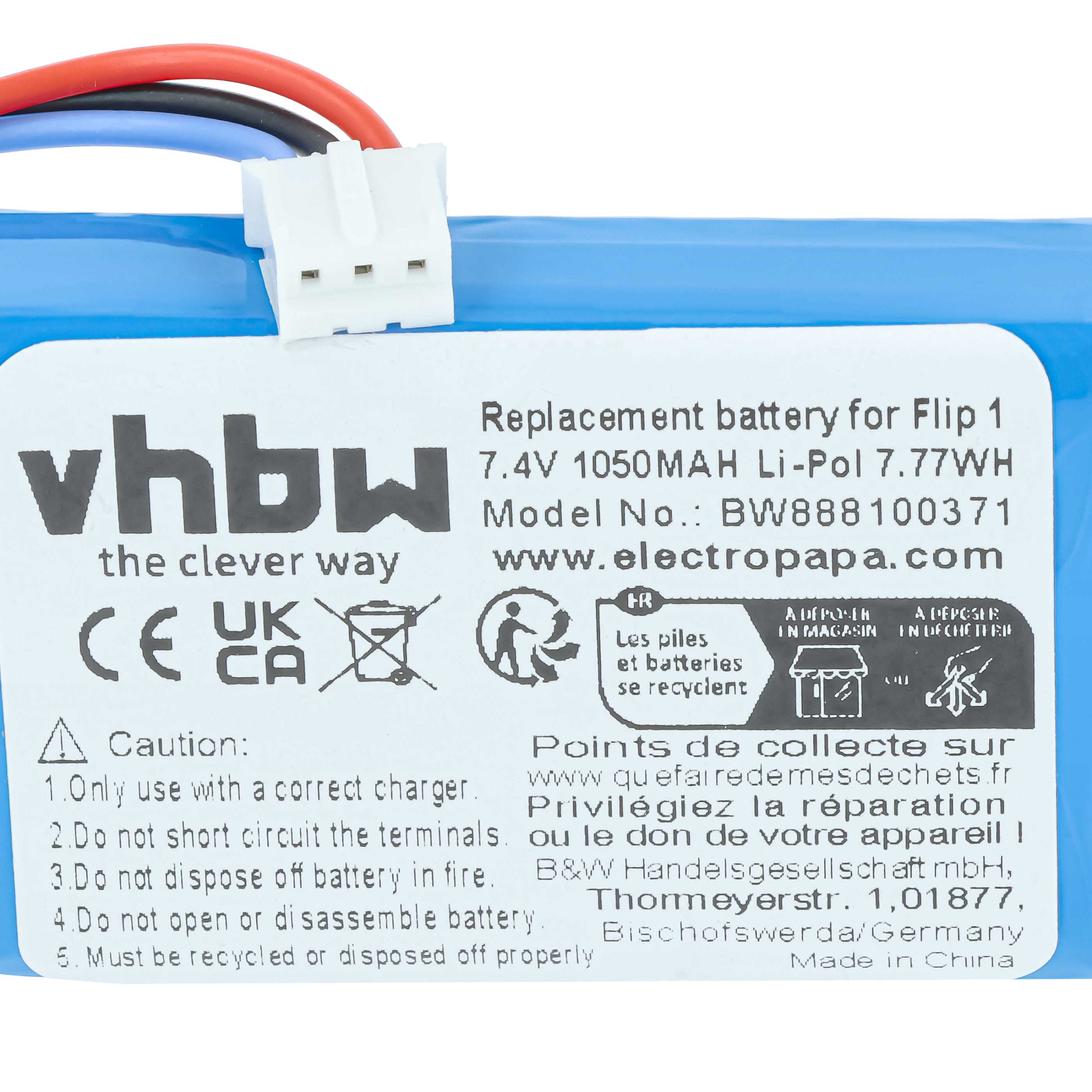 Batteria sostituisce JBL AEC653055-2S per altoparlanti - 1050mAh 7,4V Li-Poly