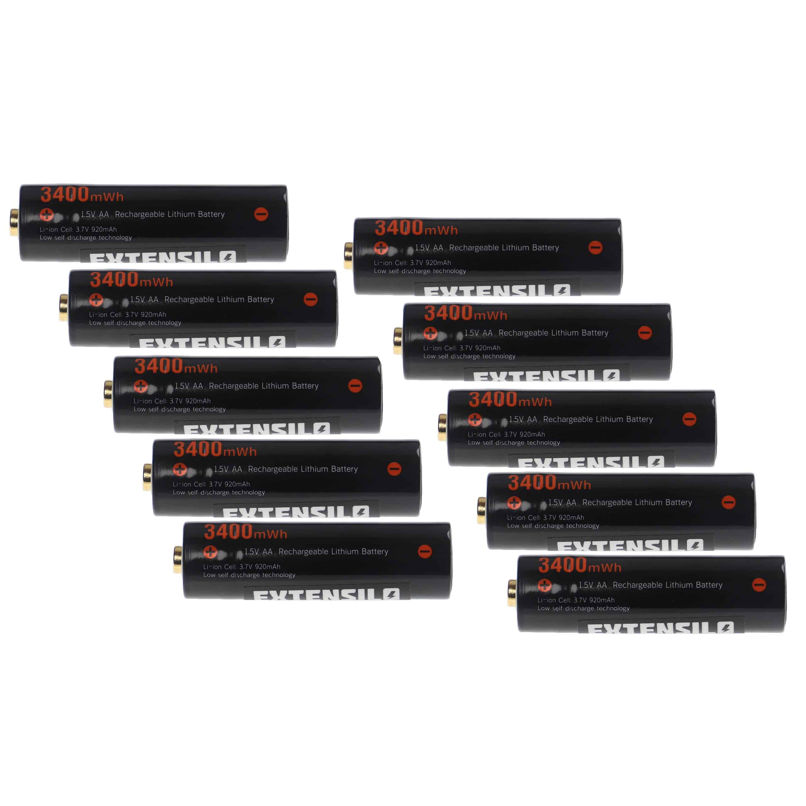 AA Mignon Replacement Battery (10 Units) for Use in Various Devices - 920 mAh 3.7 V Li-Ion