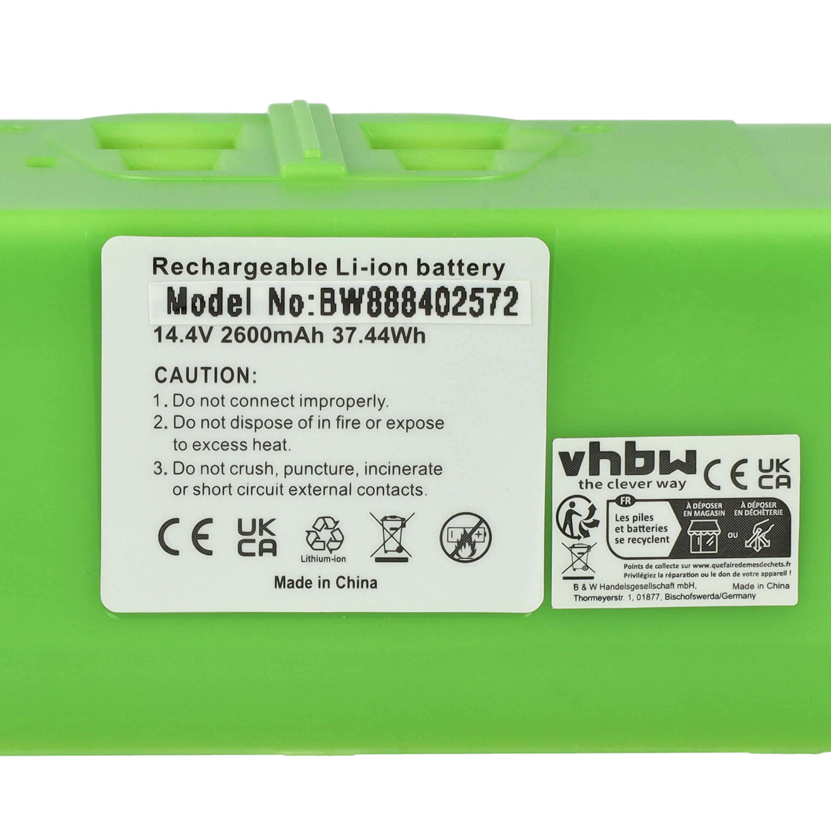 Batterie remplace iRobot 379640, 379639, 379641, 379638, 379642 pour robot aspirateur - 2600mAh 14,4V Li-ion