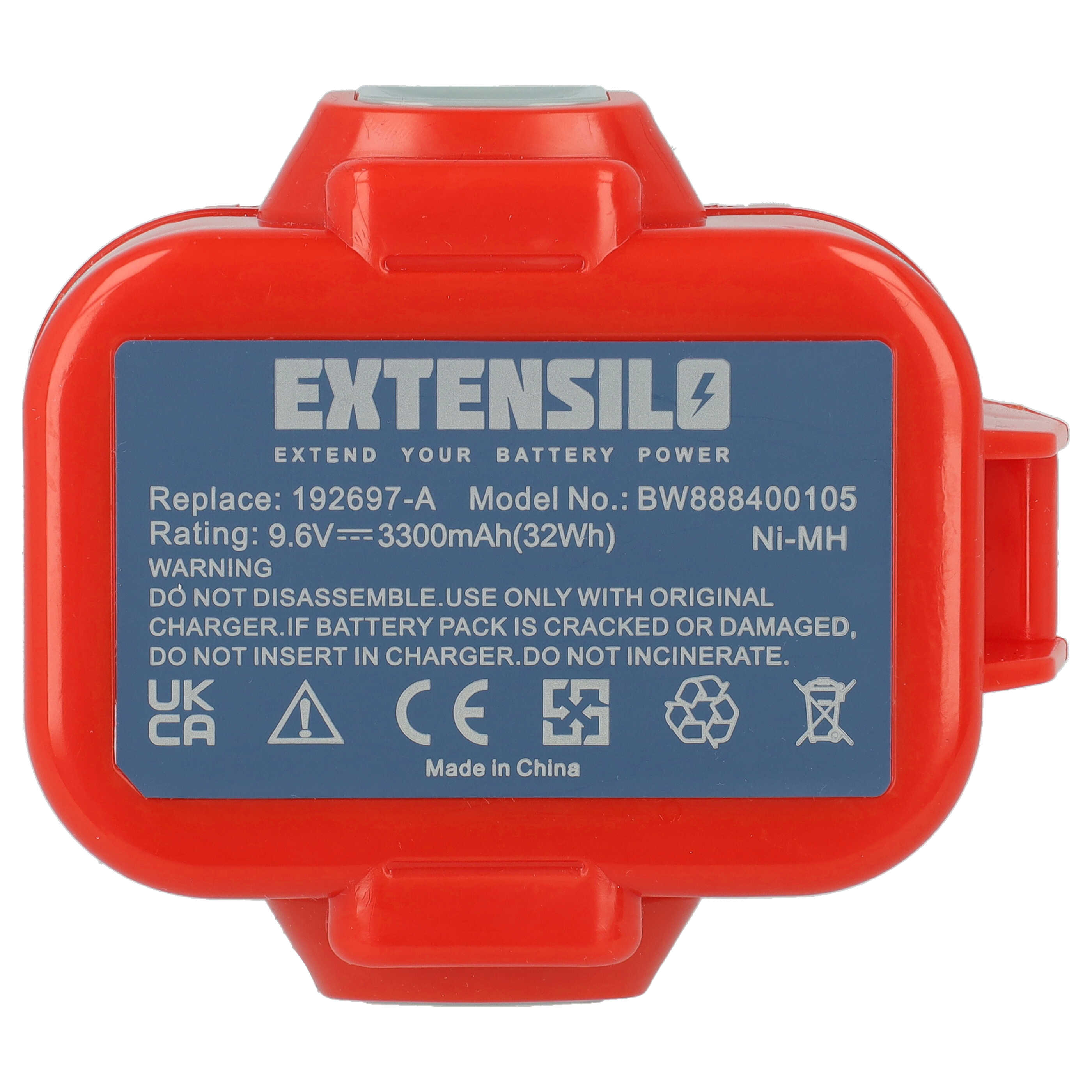3x Battery replaces Makita 192321-5, 192404-1, 192019-4, 192534-8 Electric Power Tool - 3300 mAh, 9.6 V, NiMH