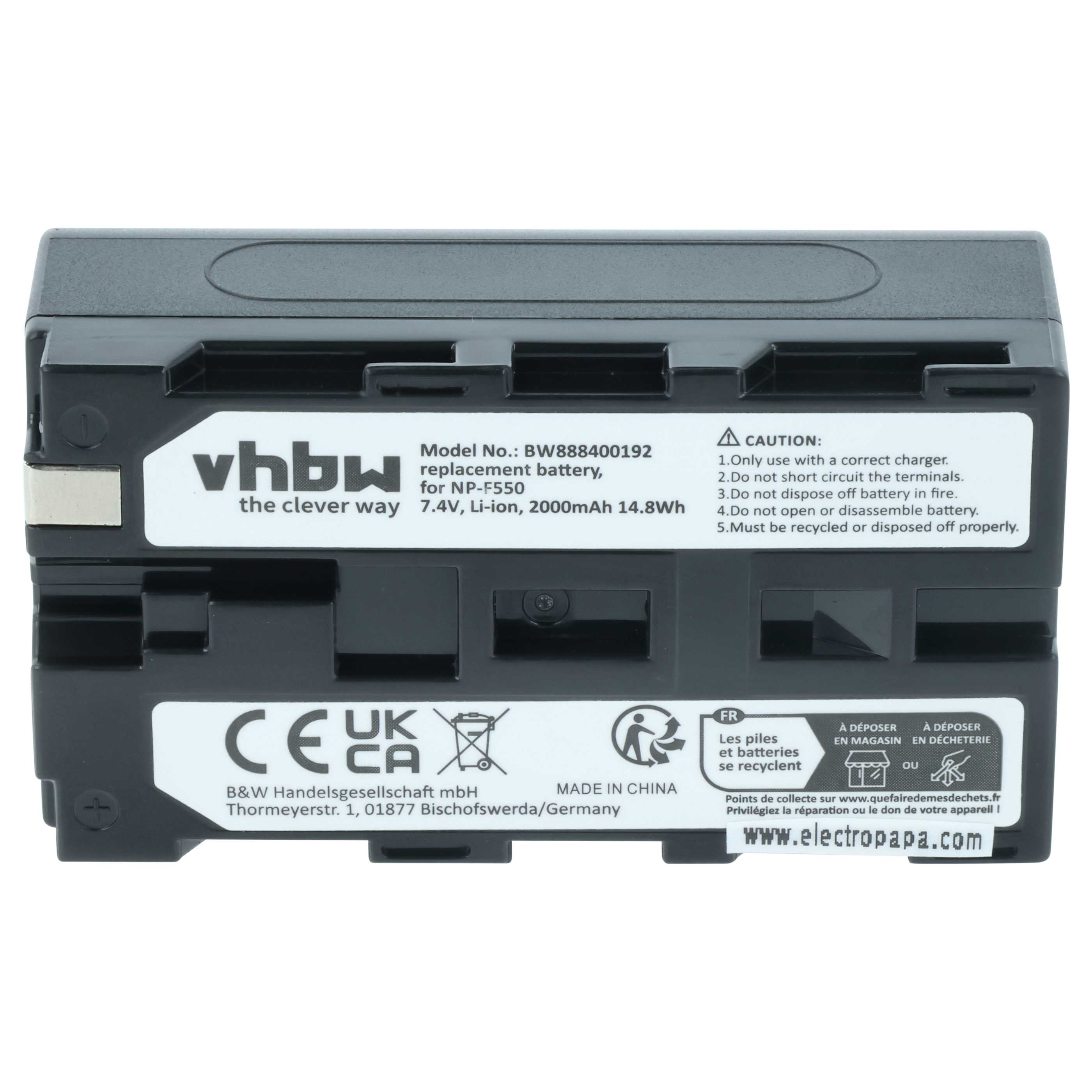 2x Battery replaces Sony NP-F950, NP-F930/B, NP-F950/B, NP-F550, NP-F930, NP-F960 - 2000mAh, 7.4V, Li-Ion