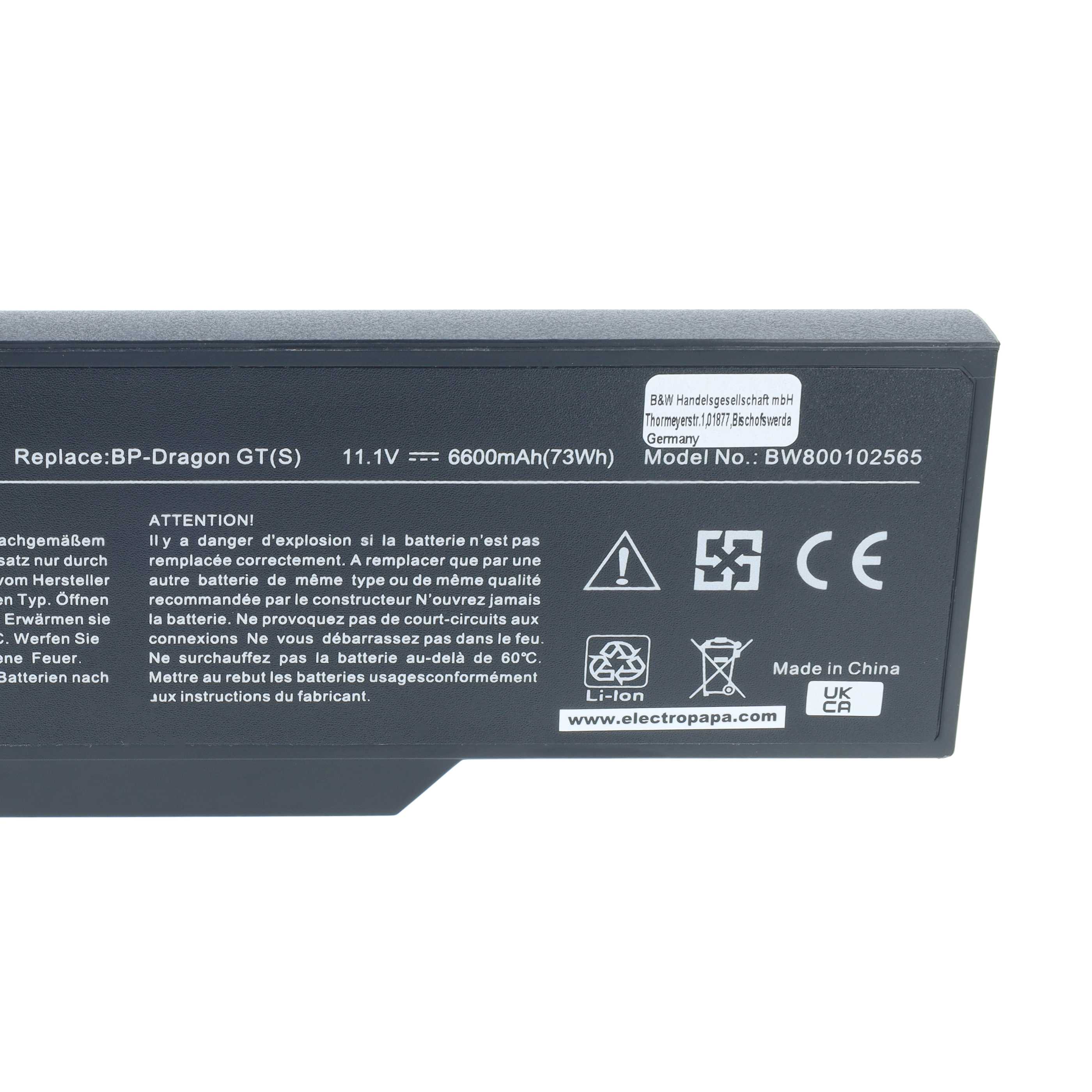 Notebook-Akku als Ersatz für 40019327, 40020374, 441807800002 für Mitac - 6600mAh 11,1V Li-Ion, schwarz