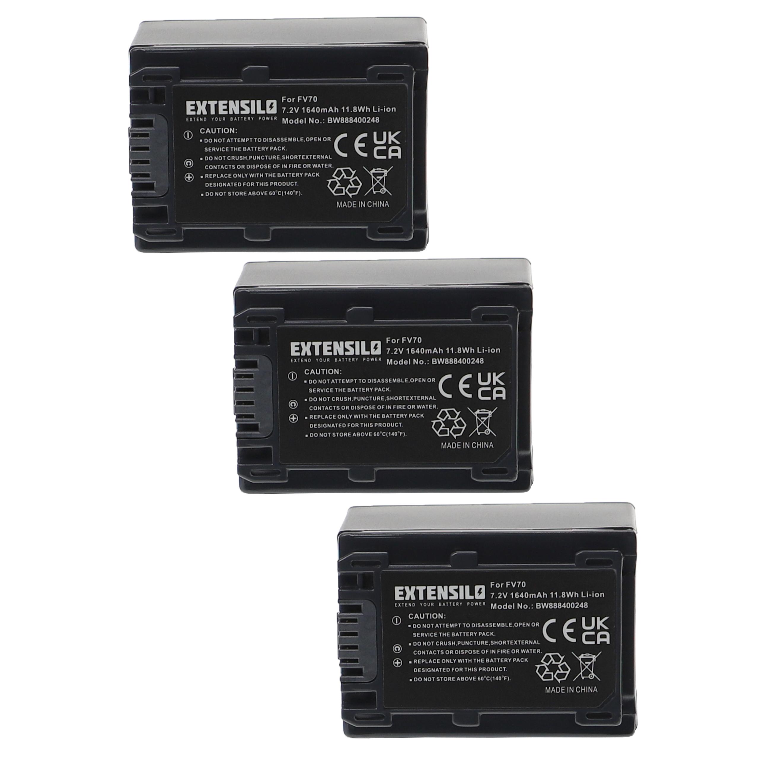 3x Battery replaces Sony NP-FV50, NP-FH71, NP-FV100, NP-FV70, NP-FH100, NP-FH50 - 1640mAh, 7.2V, Li-Ion