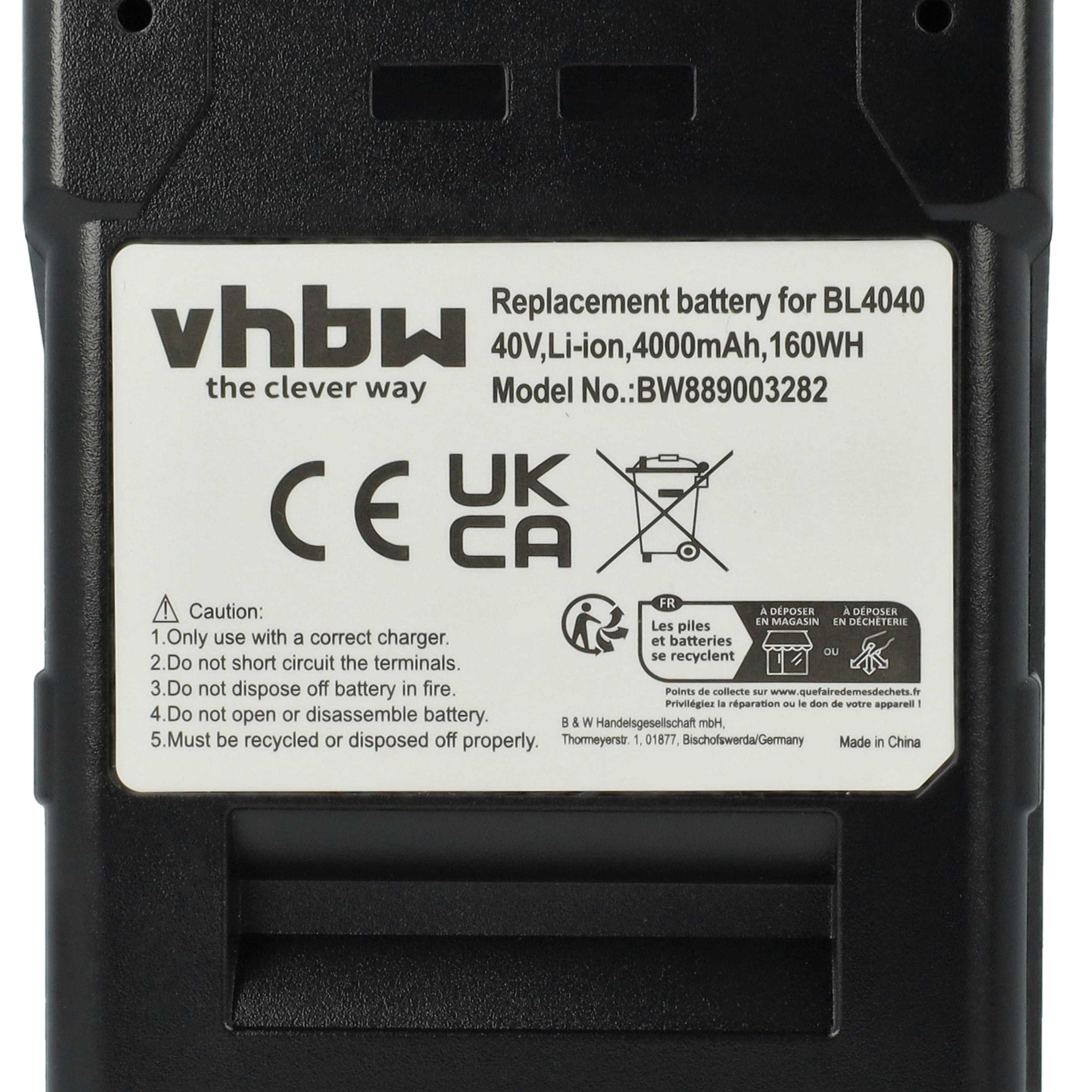 Battery replaces Makita 191L29-0, BL4020, BL4025, BL4040 for Electric Power Tool - 4000 mAh, 40 V, Li-Ion