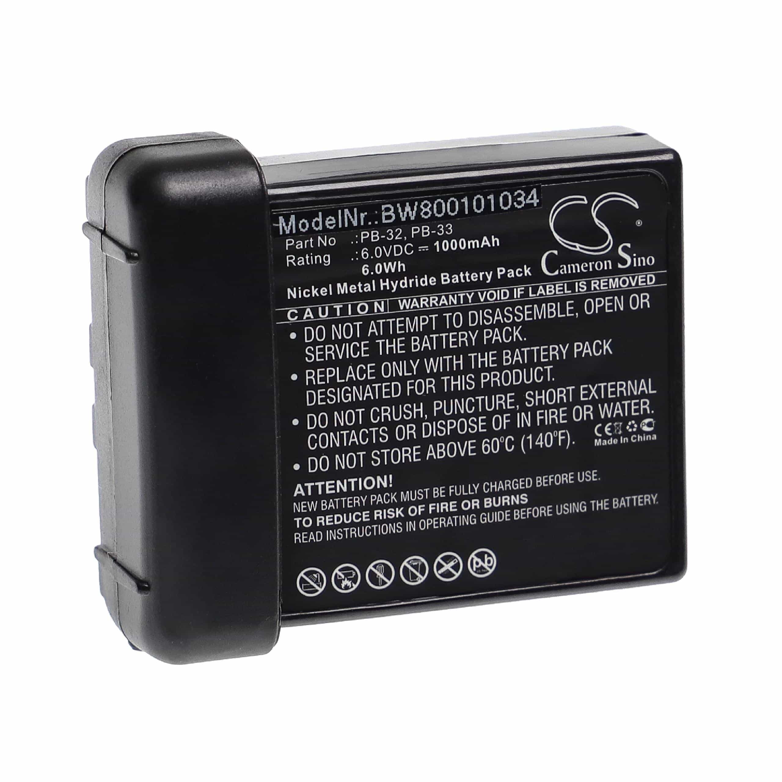 Batterie remplace Kenwood PB-33, PB-32, PB-32H pour radio talkie-walkie - 1000mAh 6V NiMH
