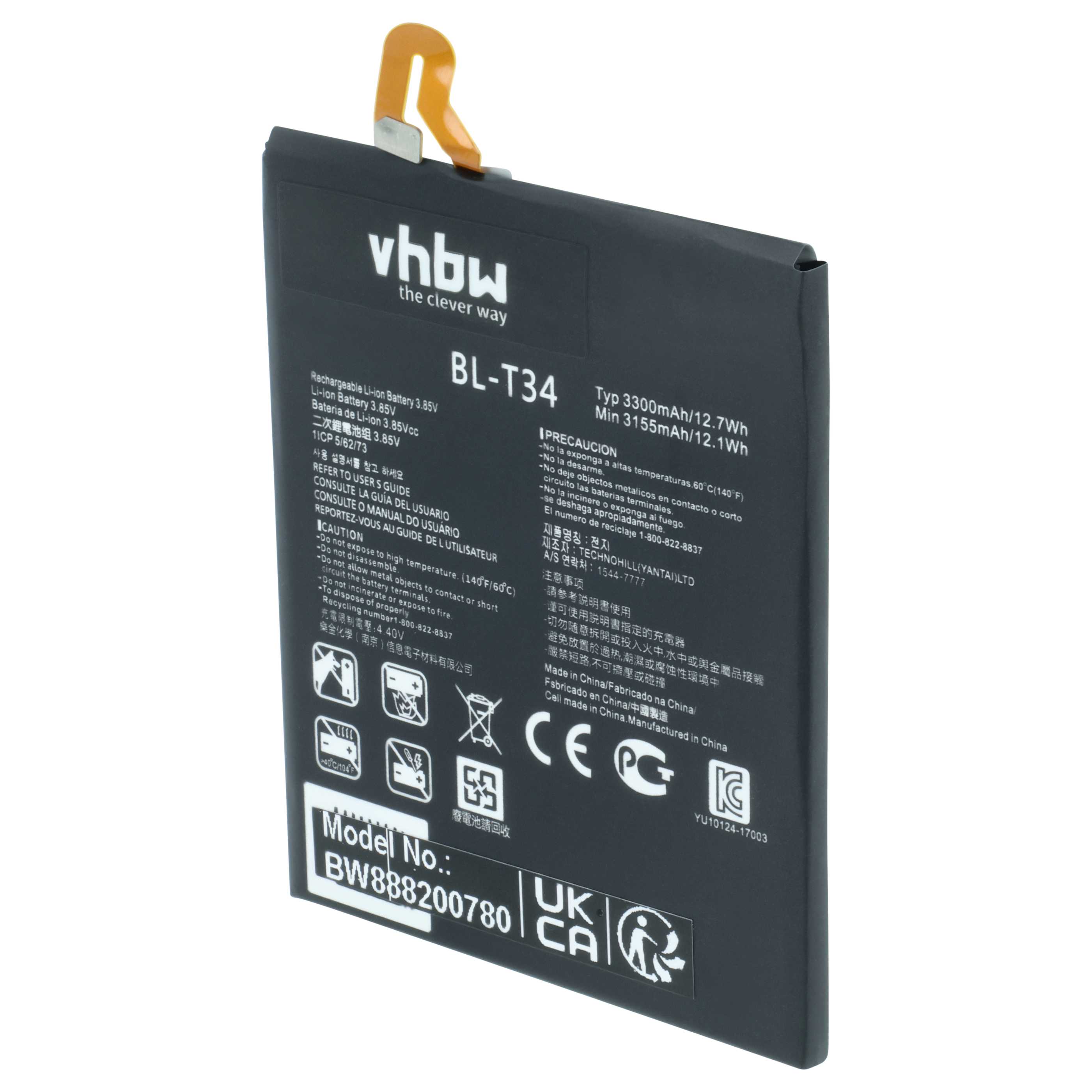 Batteria sostituisce LG BL-T34, EAC63538921 per cellulare - 3200mAh 3,85V Li-Poly 