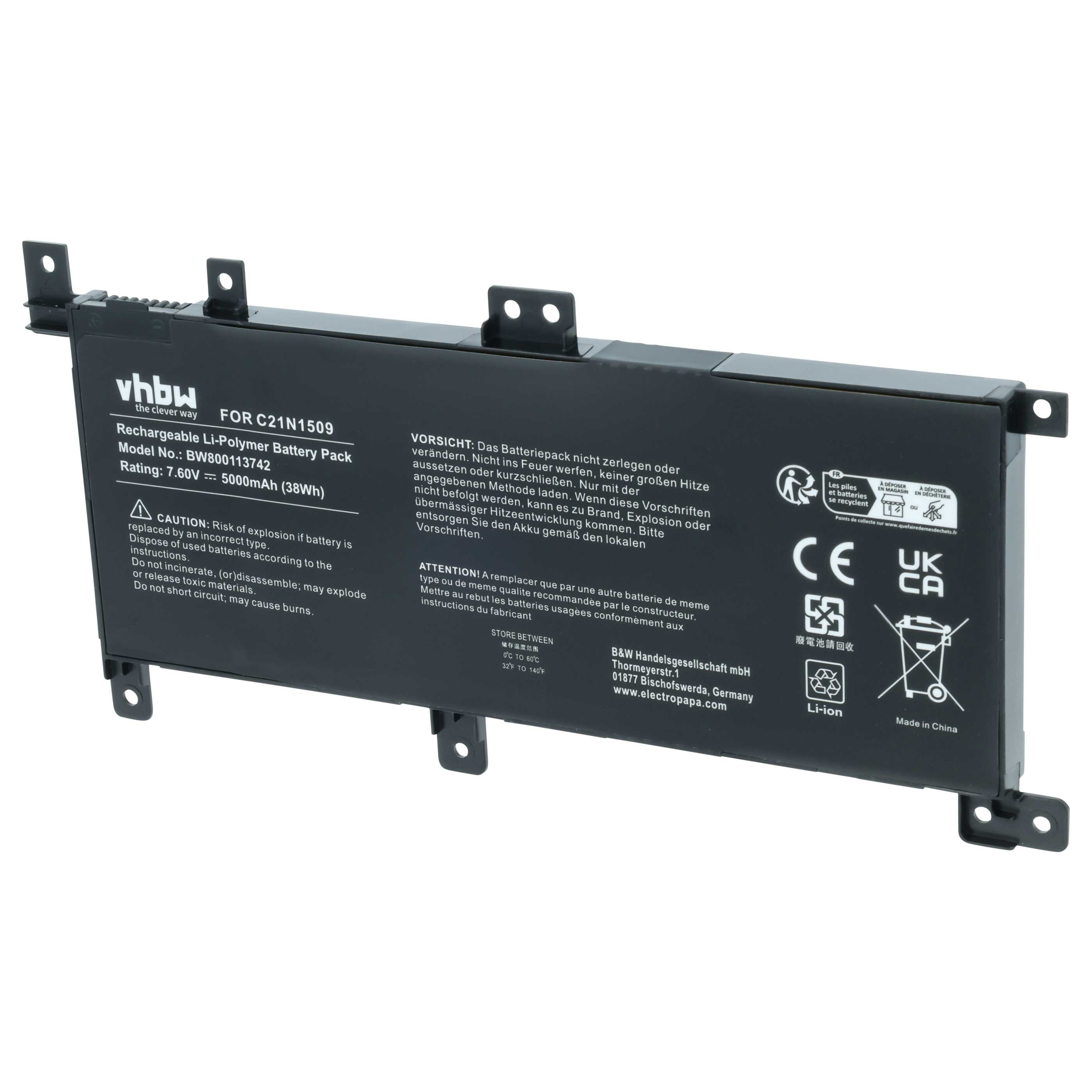 Akumulator do laptopa zamiennik Asus C21N1509, 0B200-01750000, C21-N1509 - 5000 mAh 7,6 V LiPo, czarny