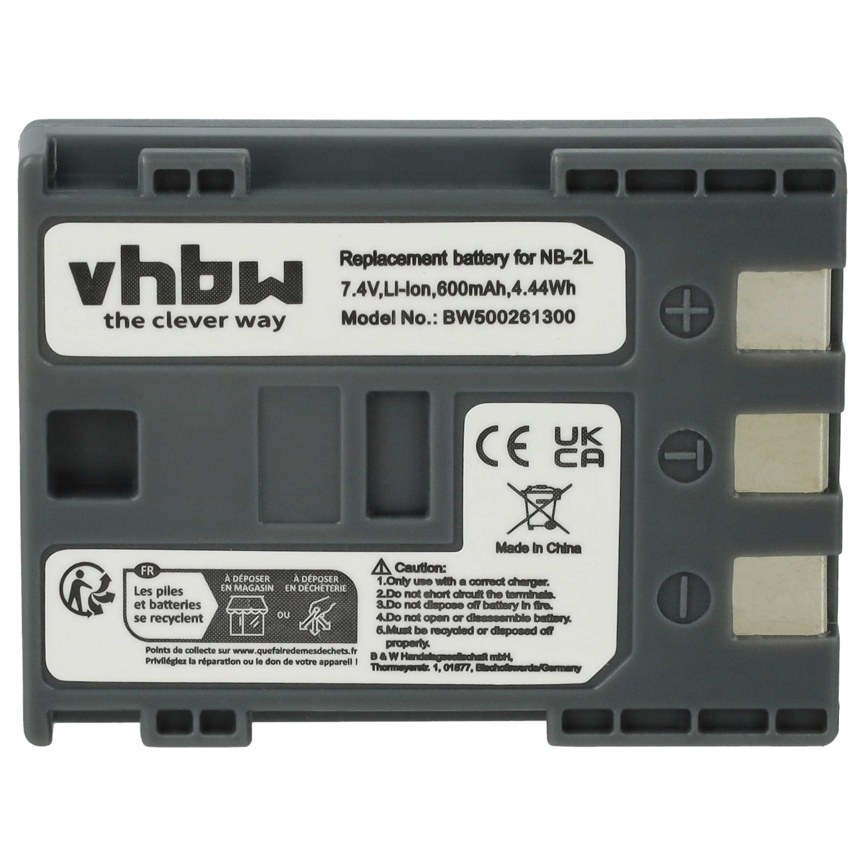 Videocamera Battery (2 Units) Replacement for Canon NB-2LH, NB-2L - 600 mAh 7.2 V Li-Ion