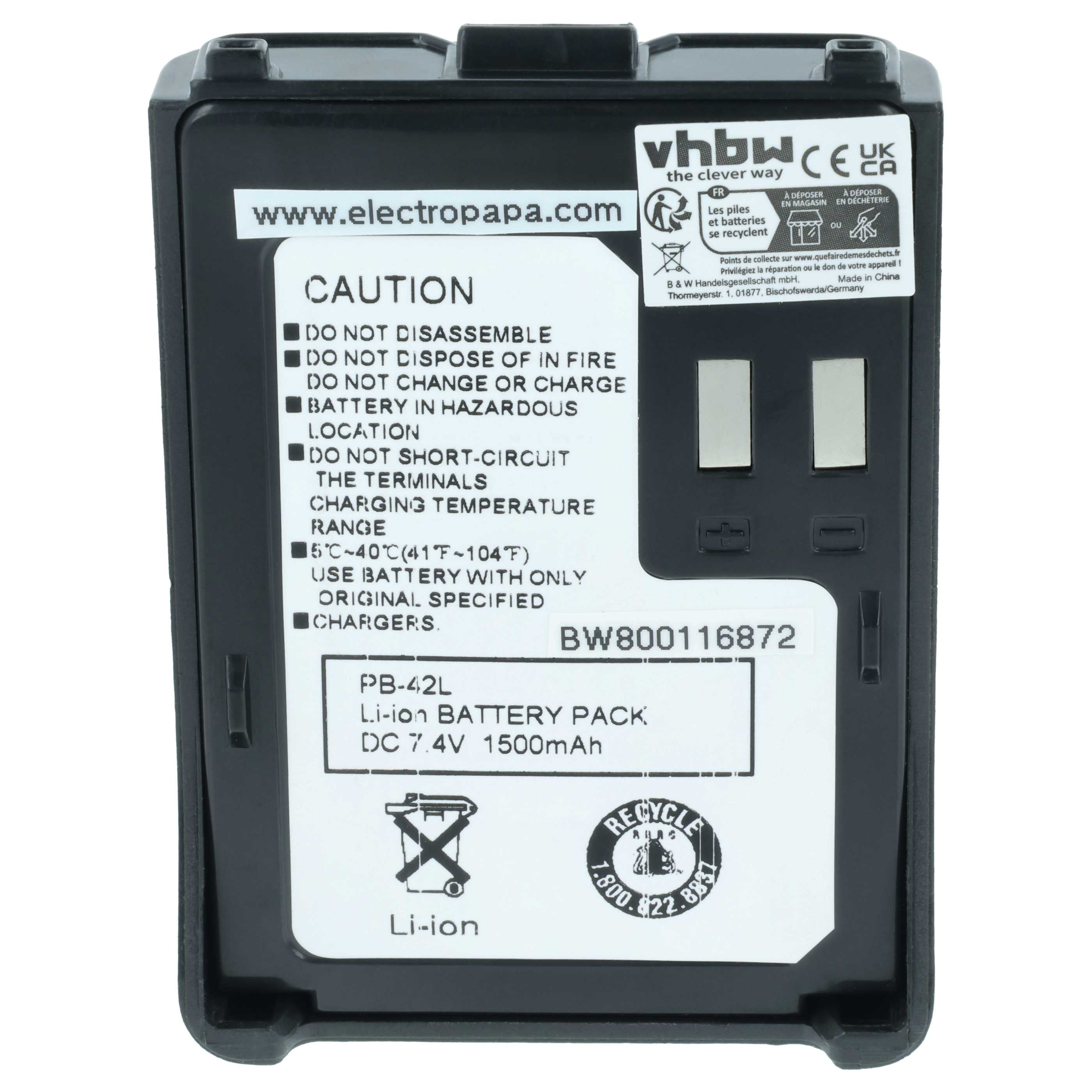 Radio 2x Battery replaces Kenwood PB-42Li, PB-42L, PB-42 - 1500 mAh 7.4 V Li-Ion