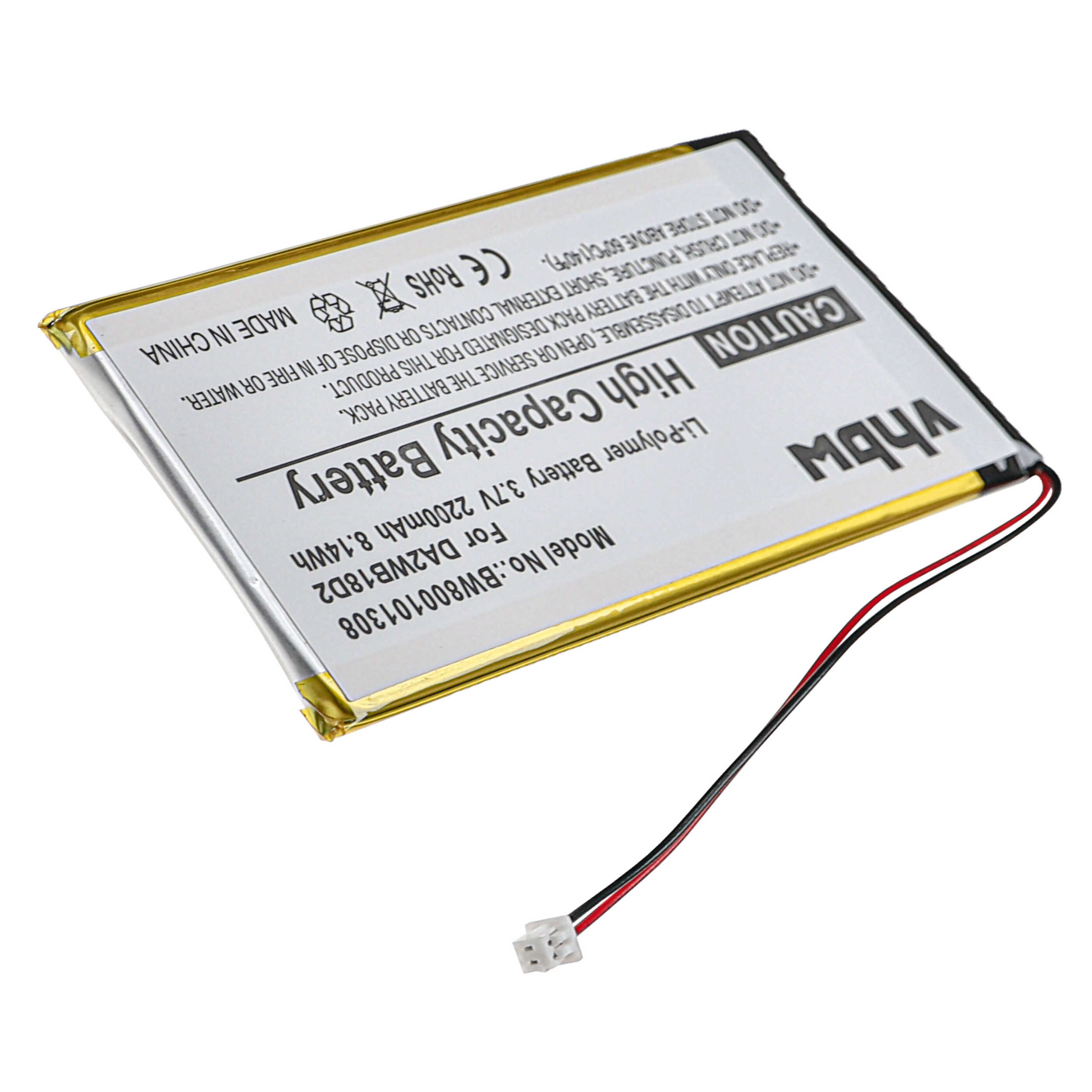 MP3-Player Battery Replacement for Iriver DA2WB18D2 - 2200mAh 3.7V Li-polymer