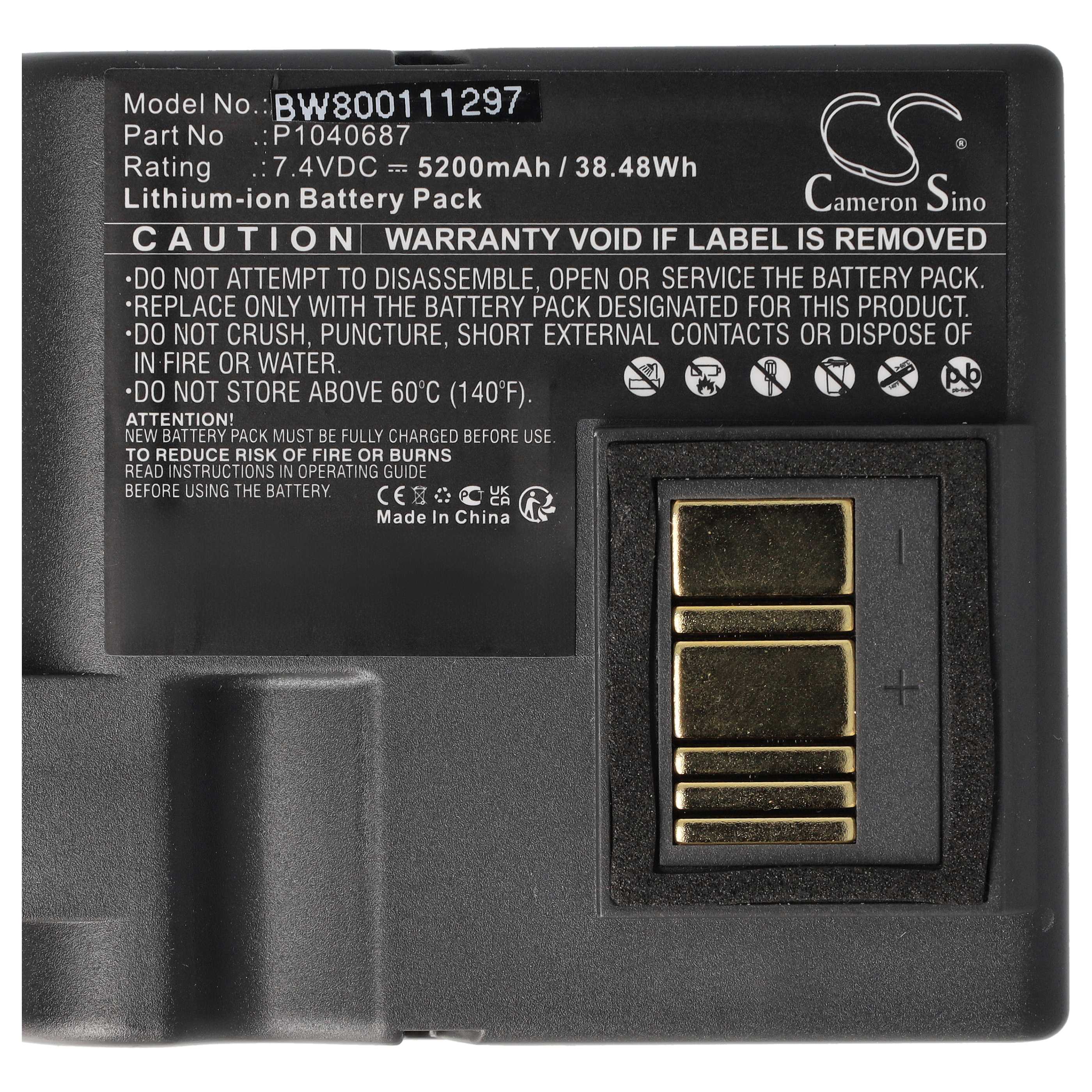 Printer 2x Battery replaces Zebra BTRY-MPP-68MA1-01, P1050667-016, P1040687 - 5200 mAh 7.4 V Li-Ion