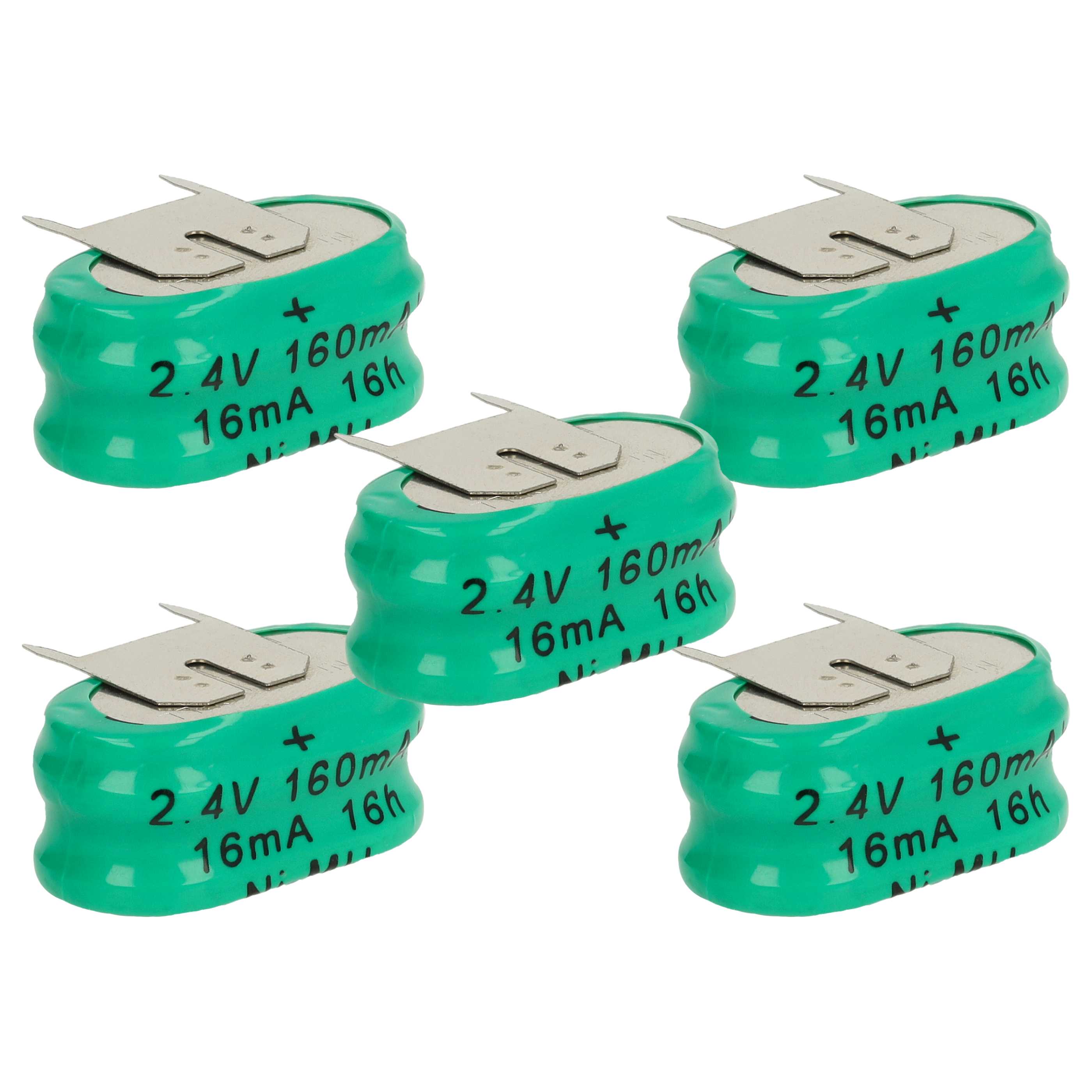 5x Button Cell Battery Type 2/V150H 3 Pins for Model Building Solar Lamps etc. - 150 mAh 2.4 V NiMH