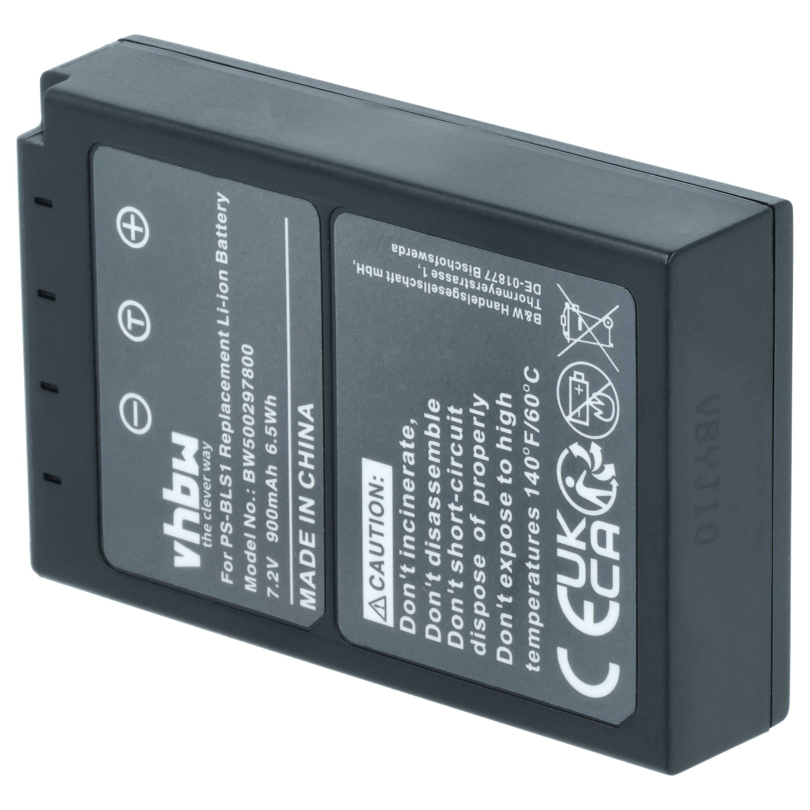 2x Battery replaces Olympus PS-BLS1 - 900mAh, 7.2V, Li-Ion