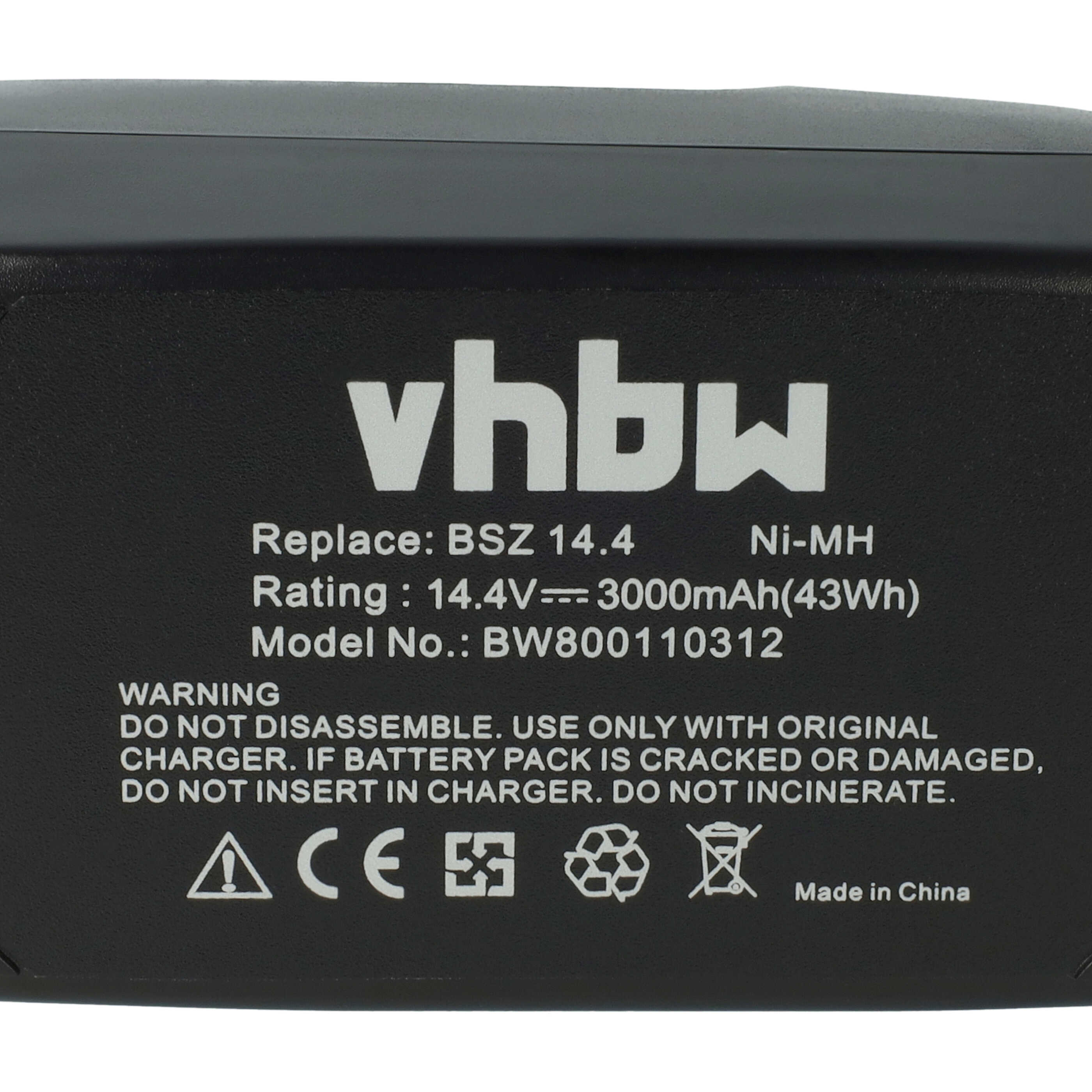 Batterie remplace Metabo 6.25475, 6.25476, 6.25482, 6.25481 pour outil électrique - 3000 mAh, 14,4 V, NiMH