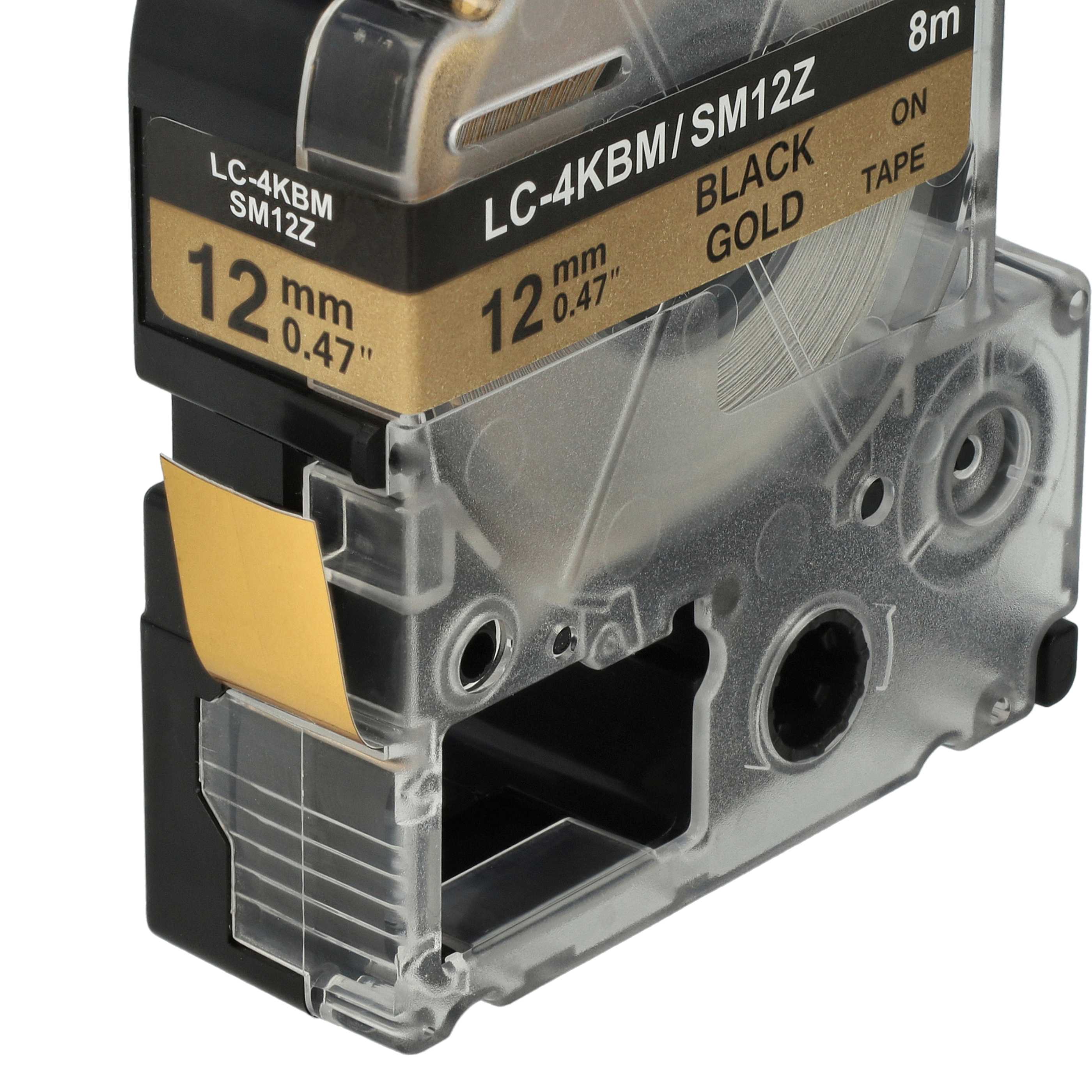 Label Tape replaces Epson LC-4KBM - 12 mm Black to Gold