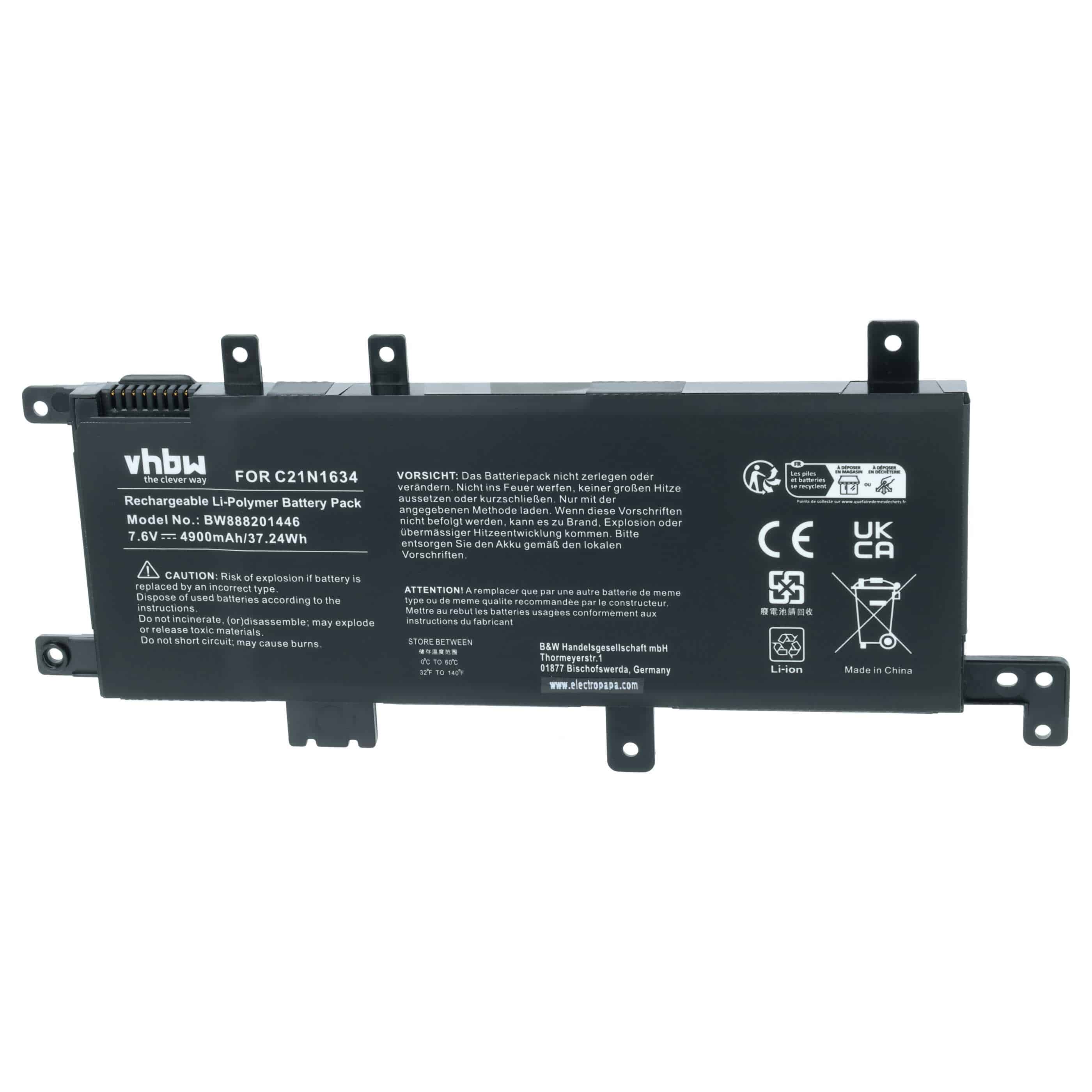 Akumulator do laptopa zamiennik Asus 0B200-02550200, 0B200-02550000, C21N1634 - 4900 mAh 7,6 V LiPo, czarny