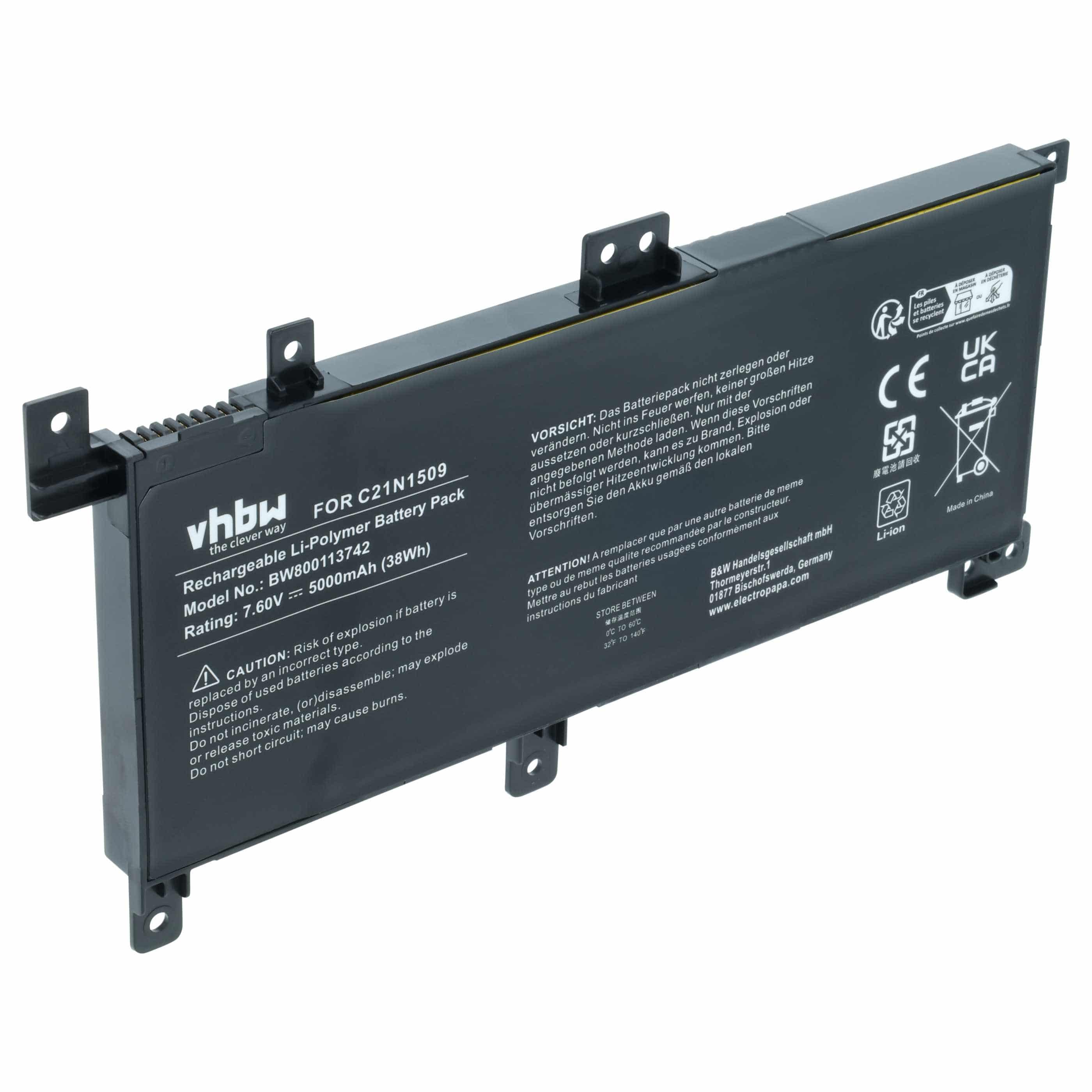 Akumulator do laptopa zamiennik Asus C21N1509, 0B200-01750000, C21-N1509 - 5000 mAh 7,6 V LiPo, czarny