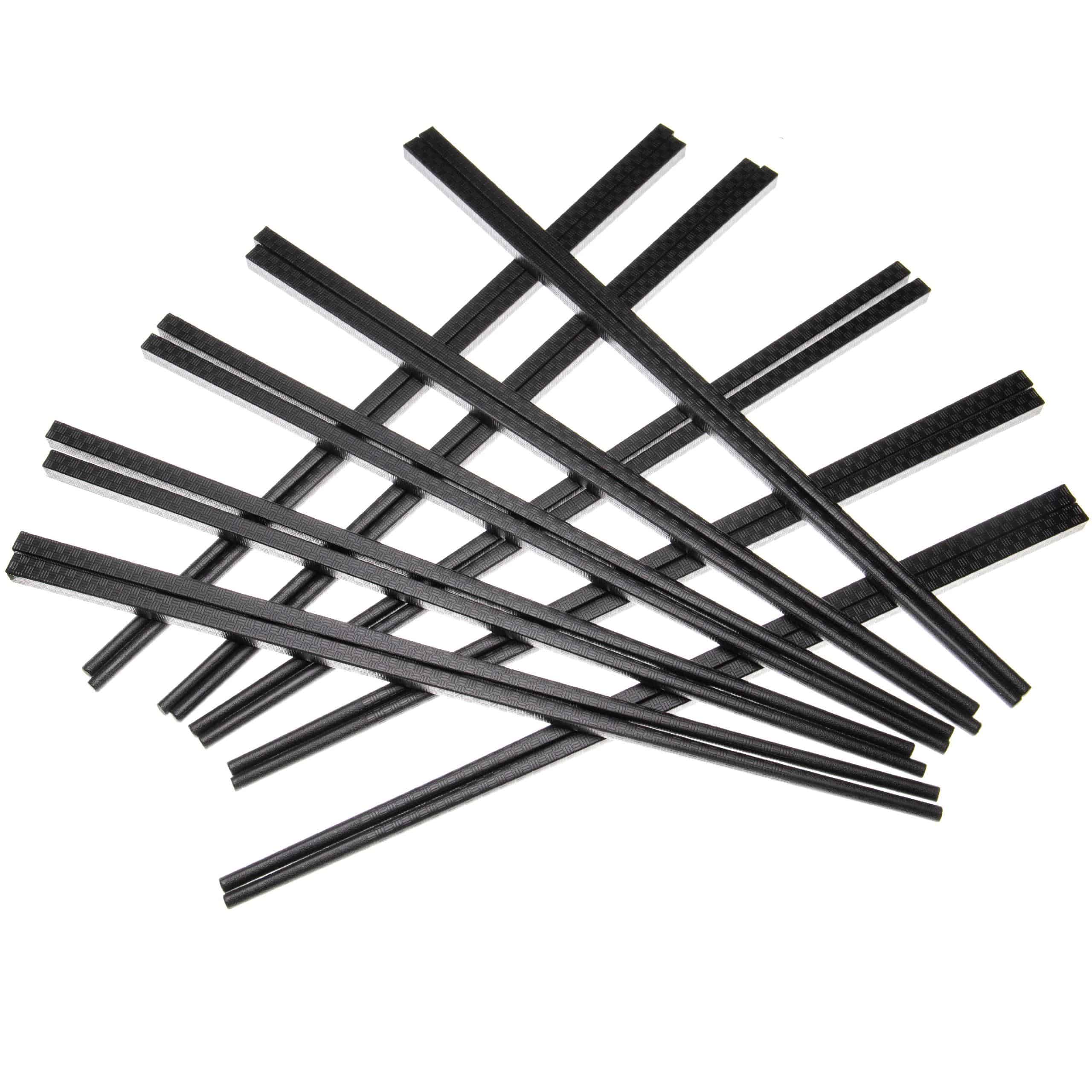 Set de palillos (10 pares) - plástico, negro, 27 cm, reutilizable, estampado