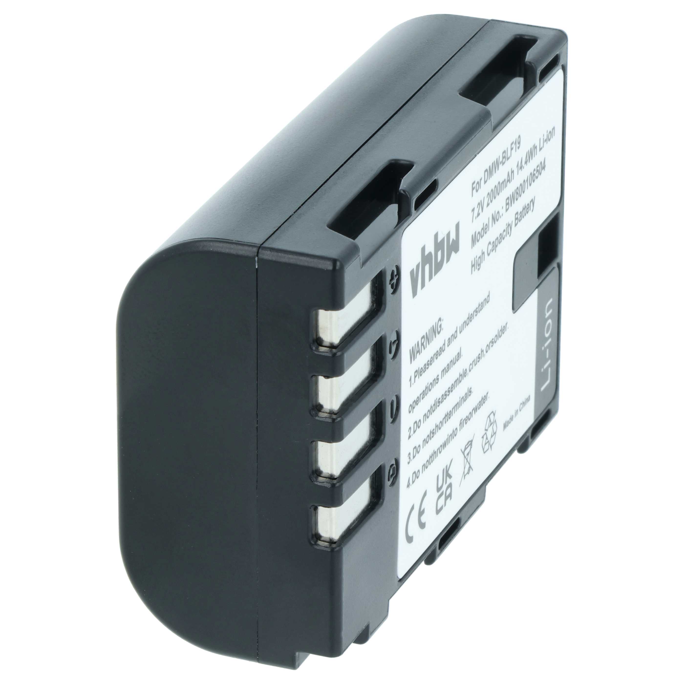 2x Battery replaces Panasonic DMW-BLF19E, DMW-BLF19 - 2000mAh, 7.2V, Li-Ion