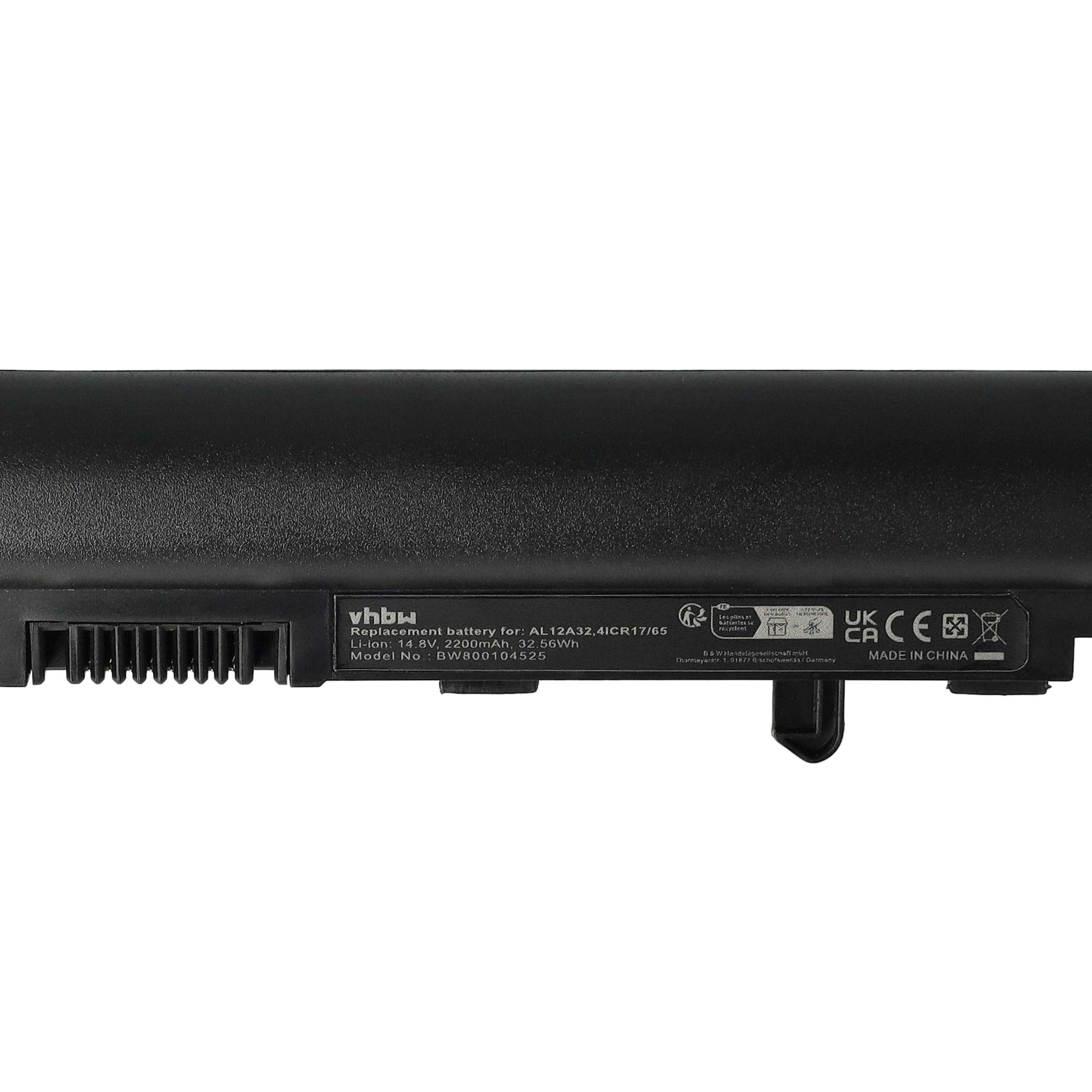 Notebook Battery Replacement for Acer AL12A32, AL12A42, 4ICR17/65, AK.004BT.097 - 2200mAh 14.4V Li-Ion, black
