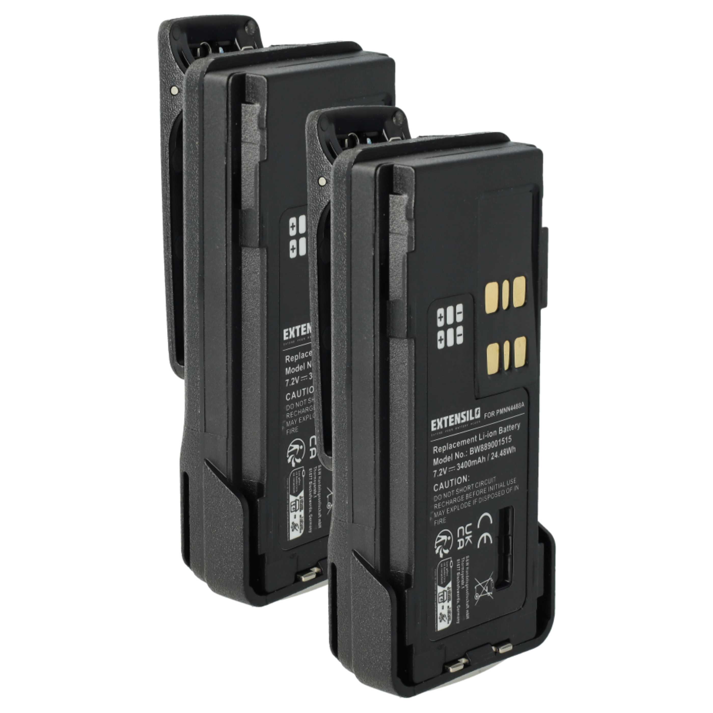 Radio 2x Battery replaces Motorola PMNN4416, PMNN4415, PMNN4415AR, PMNN441 - 3400 mAh 7.2 V Li-Ion + Belt Clip