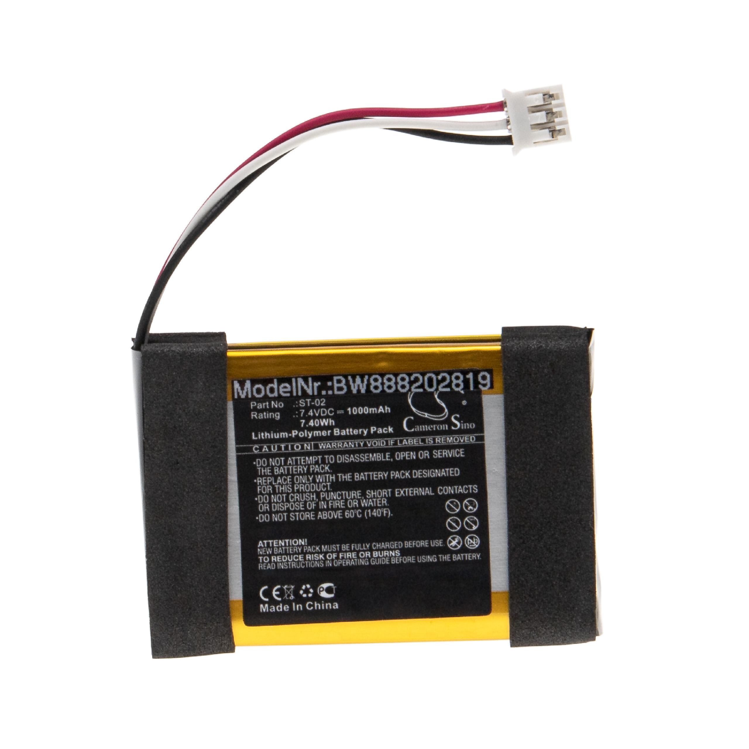  Battery replaces Sony ST-02 for Sony Loudspeaker - Li-polymer 1000 mAh 2 cells