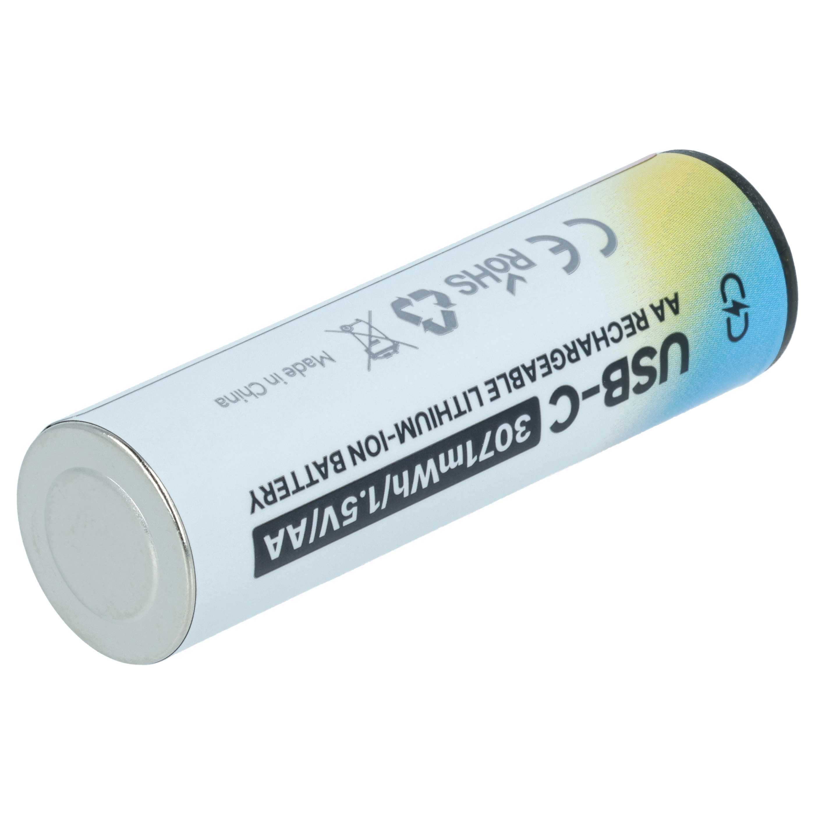 Batteria ricaricabile AA (4 pezzi) - con presa USB C 2047 mAh, 1,5 V, Li-Ion + cavo USB-A / 2x USB-C