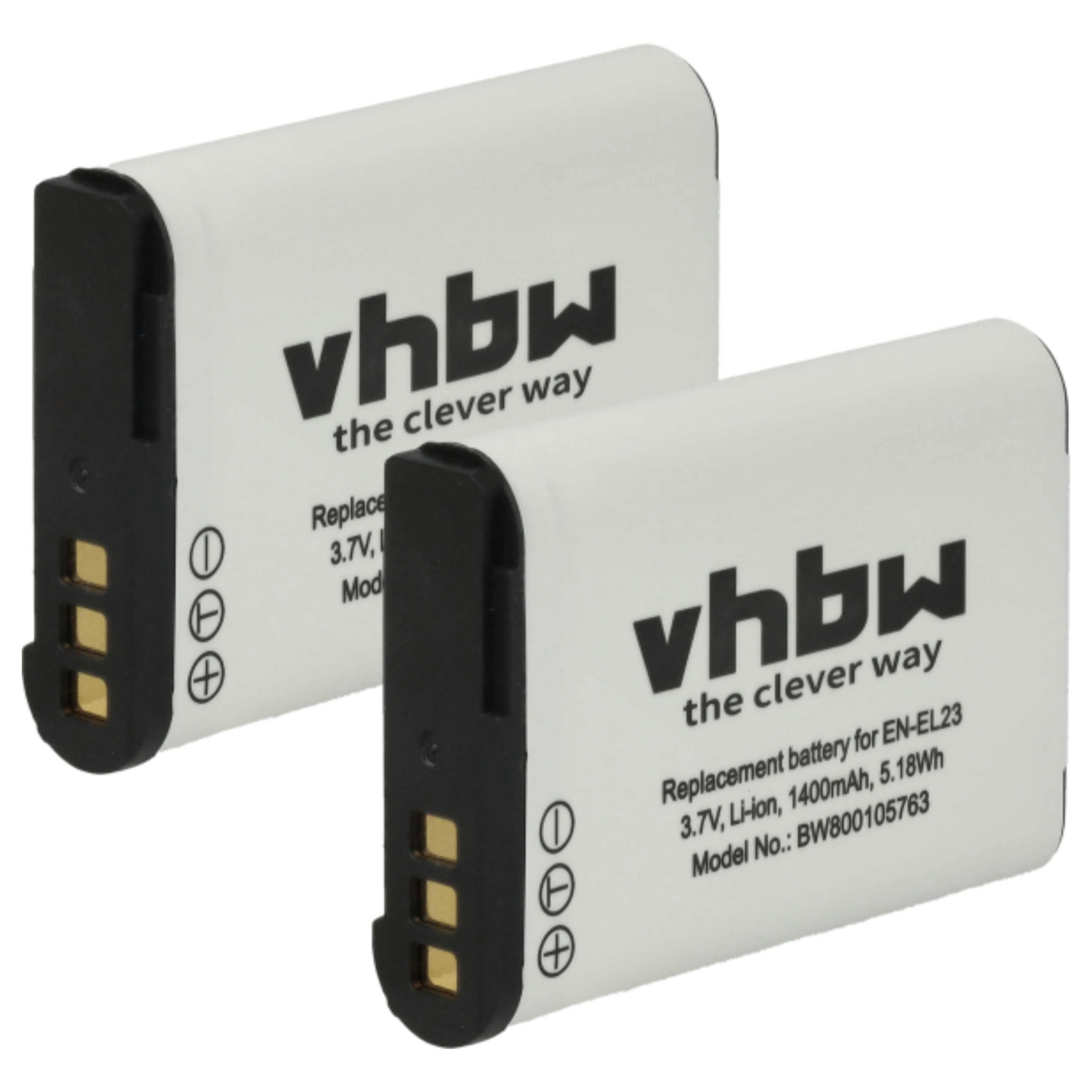 2x Battery replaces Nikon EN-EL23 - 1400mAh, 3.8V, Li-Ion